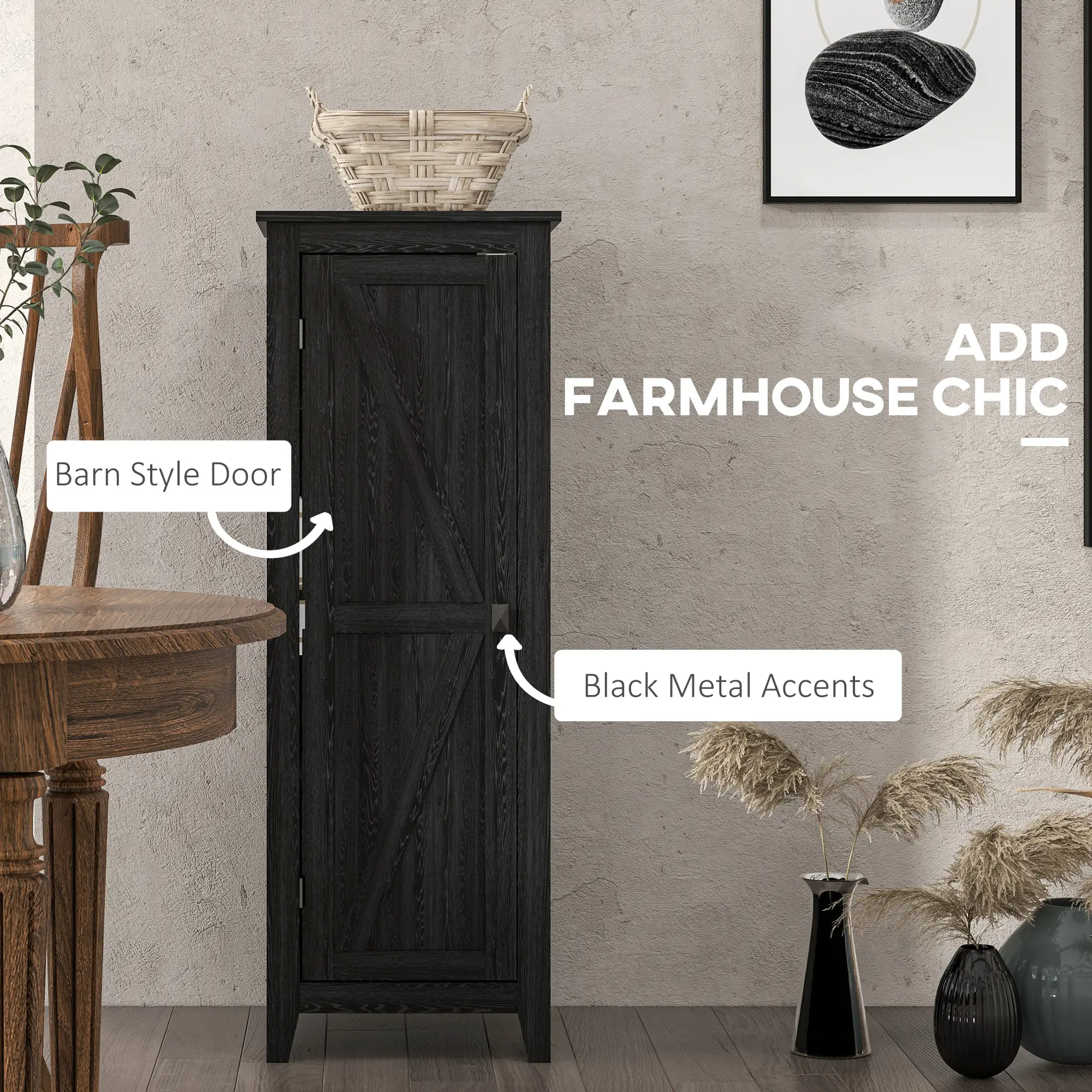 48" Farmhouse Kitchen Pantry Cabinet, Adjustable Shelves, Black - Image 6