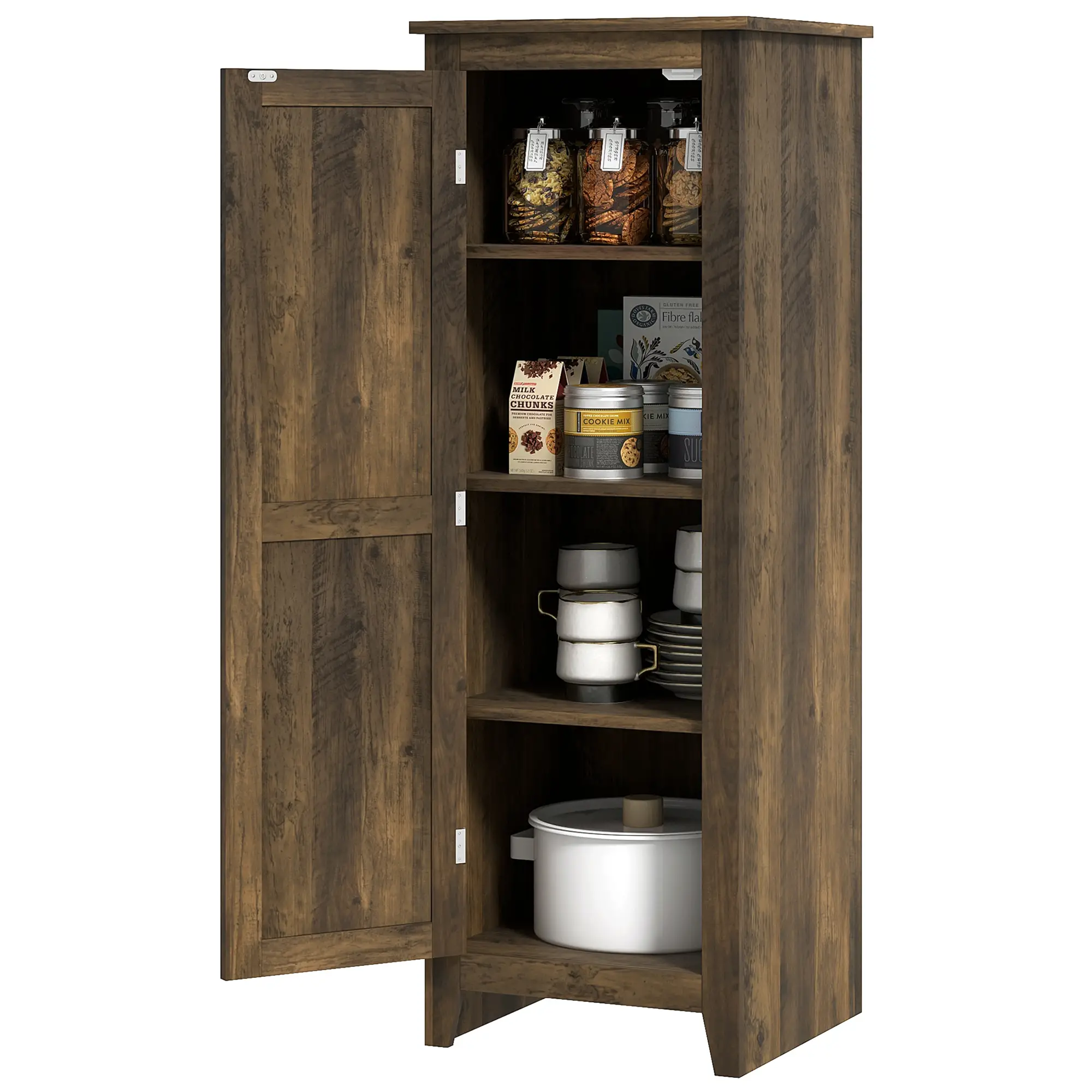 48" Farmhouse Kitchen Pantry Cabinet, Adjustable Shelves, Brown - Image 11