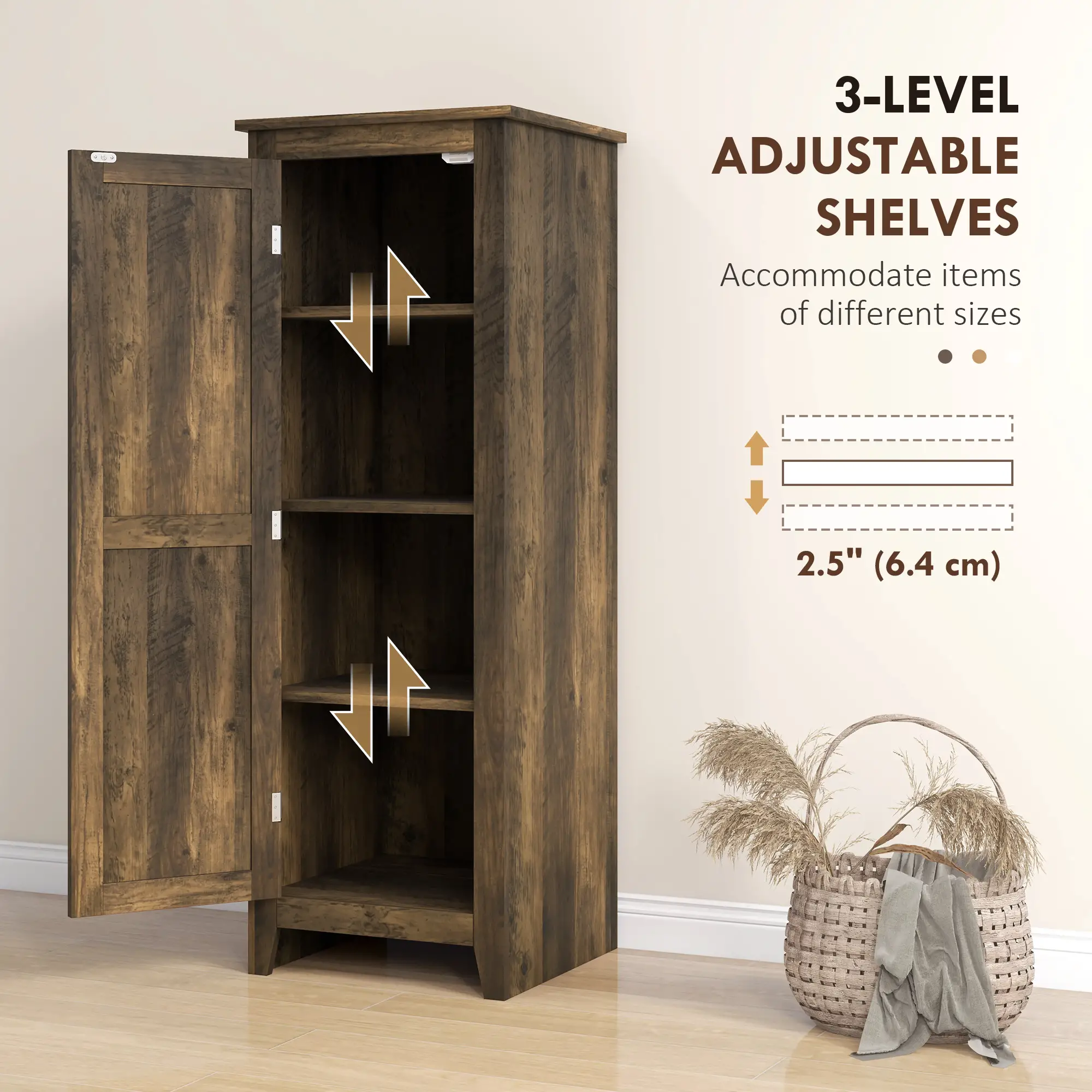 48" Farmhouse Kitchen Pantry Cabinet, Adjustable Shelves, Brown - Image 5