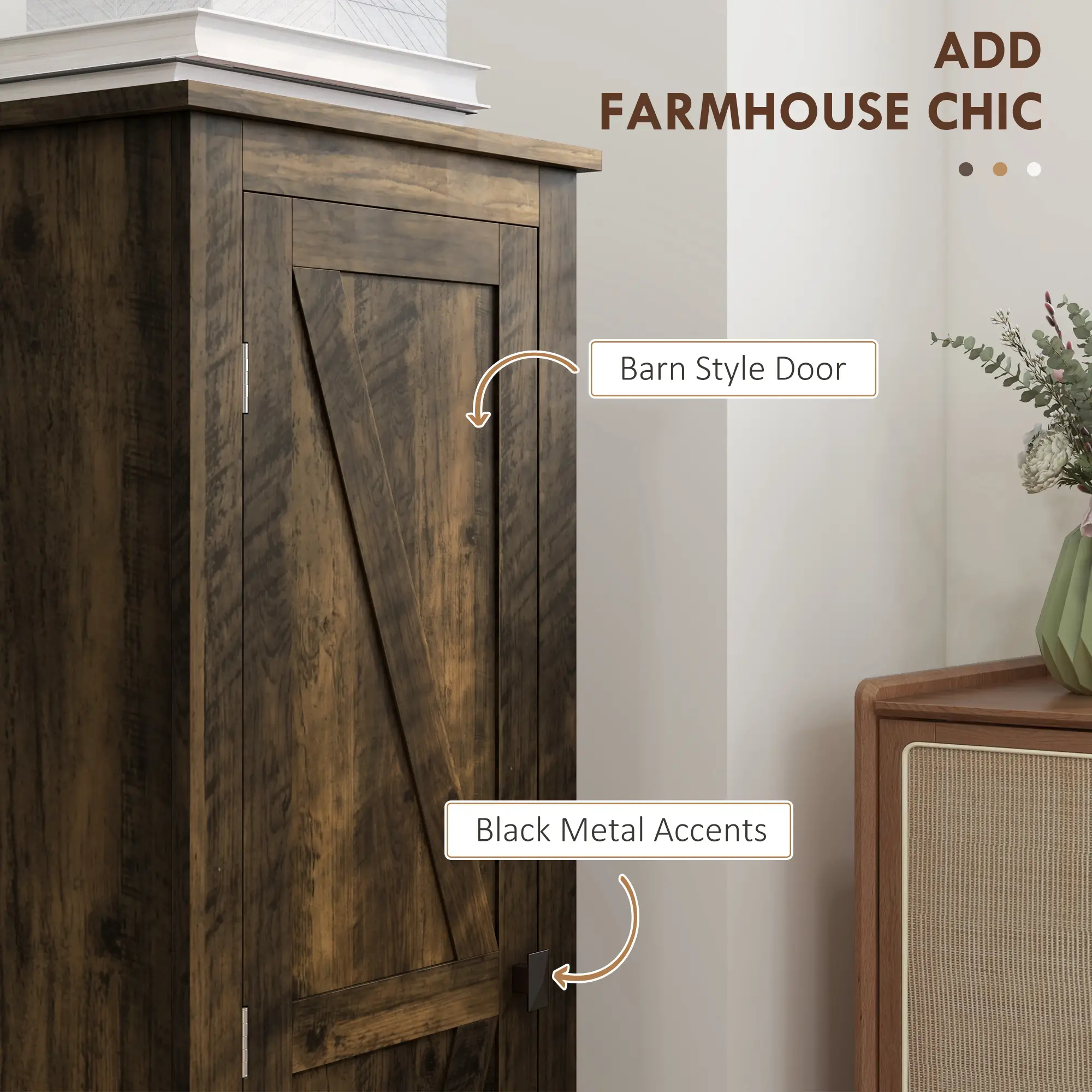 48" Farmhouse Kitchen Pantry Cabinet, Adjustable Shelves, Brown - Image 6
