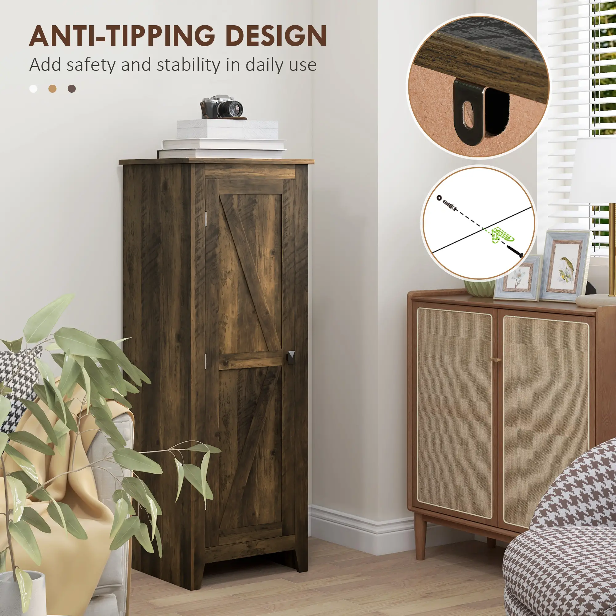 48" Farmhouse Kitchen Pantry Cabinet, Adjustable Shelves, Brown - Image 7