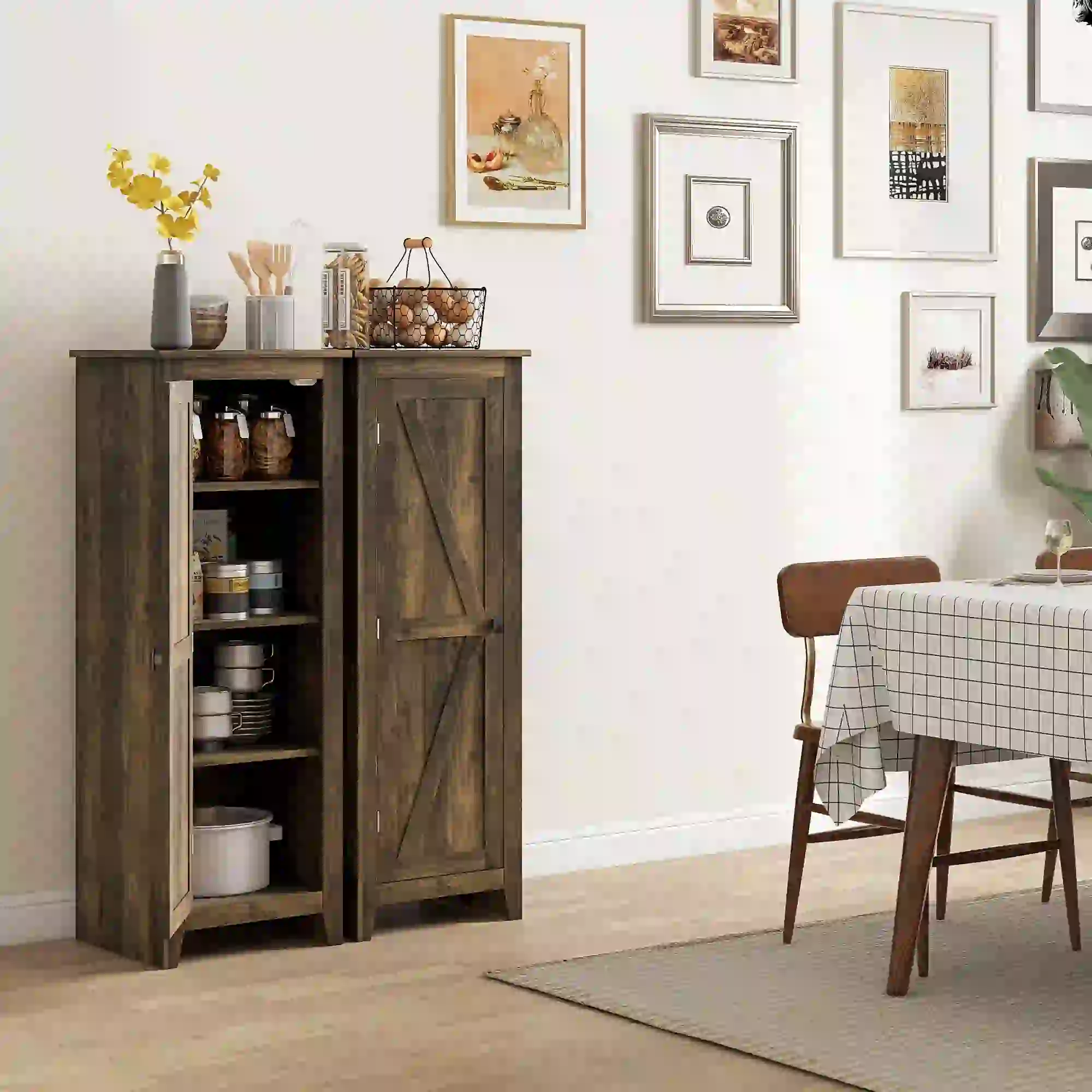 48" Farmhouse Kitchen Pantry Cabinet, Adjustable Shelves, Brown - Image 9