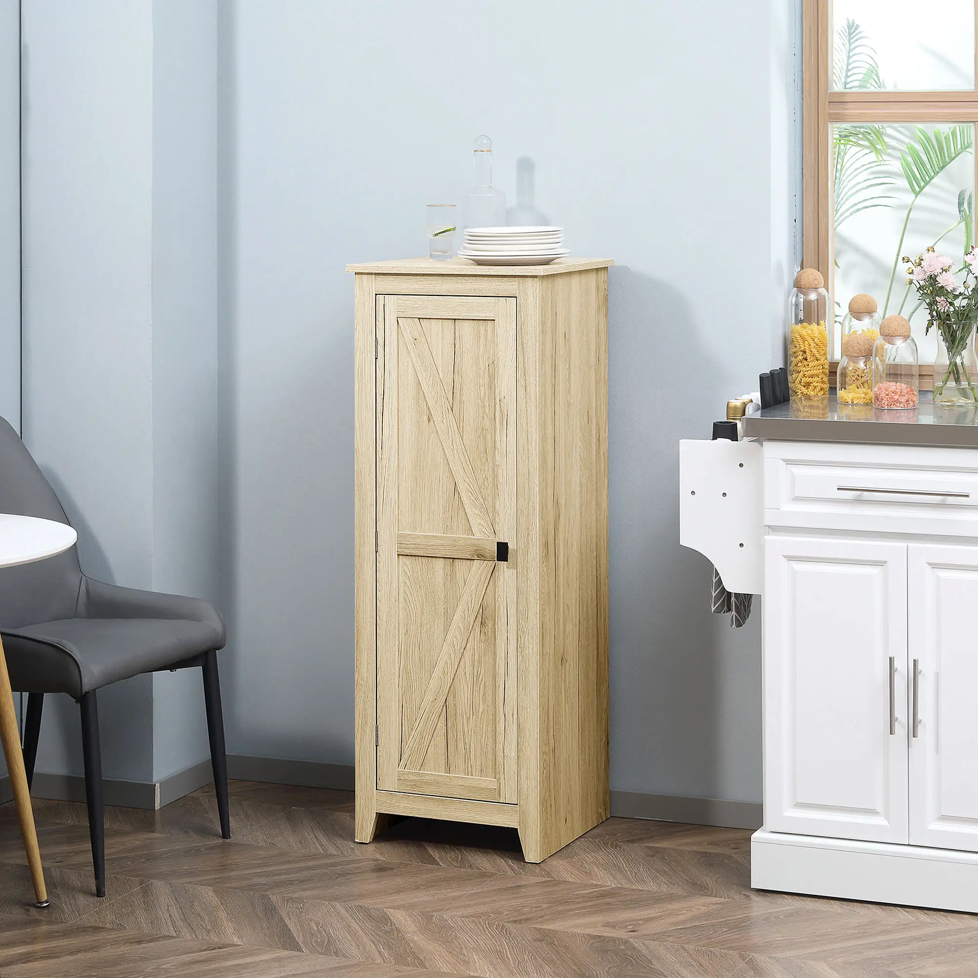 48" Farmhouse Kitchen Pantry Cabinet, Adjustable Shelves, Natural - Image 2