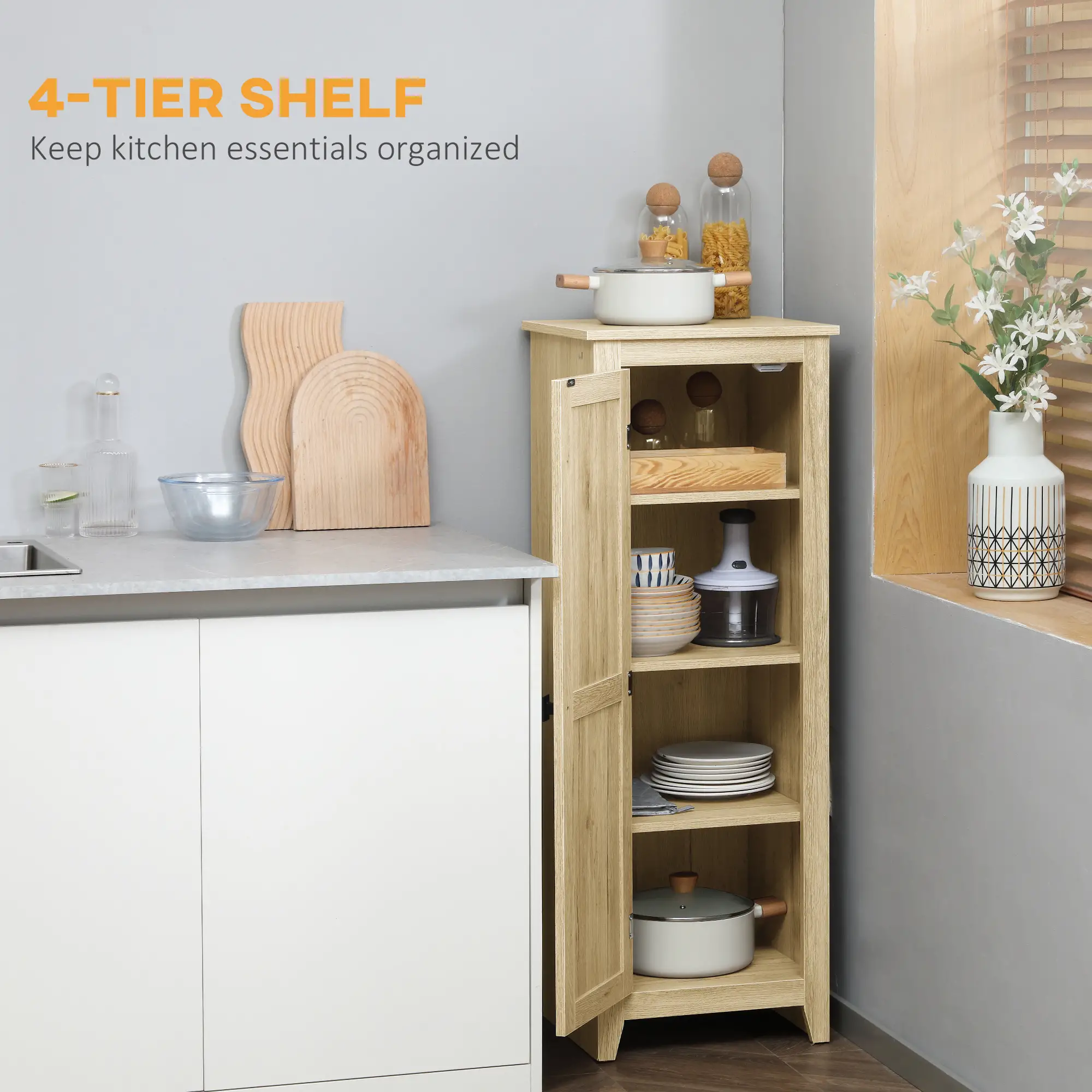 48" Farmhouse Kitchen Pantry Cabinet, Adjustable Shelves, Natural - Image 4