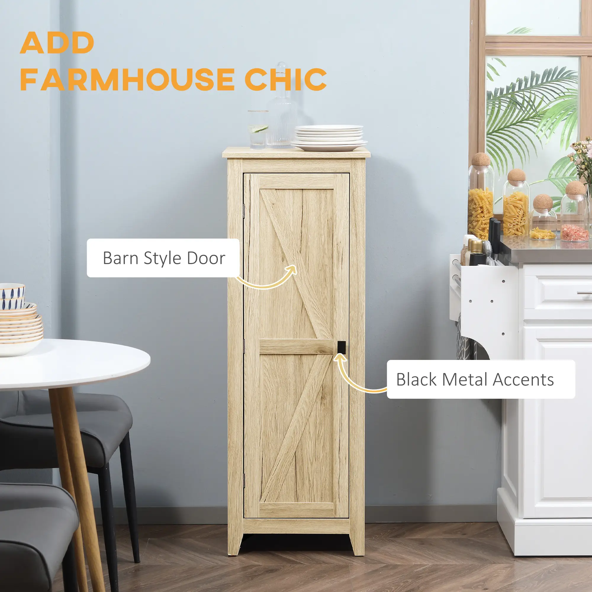 48" Farmhouse Kitchen Pantry Cabinet, Adjustable Shelves, Natural - Image 6