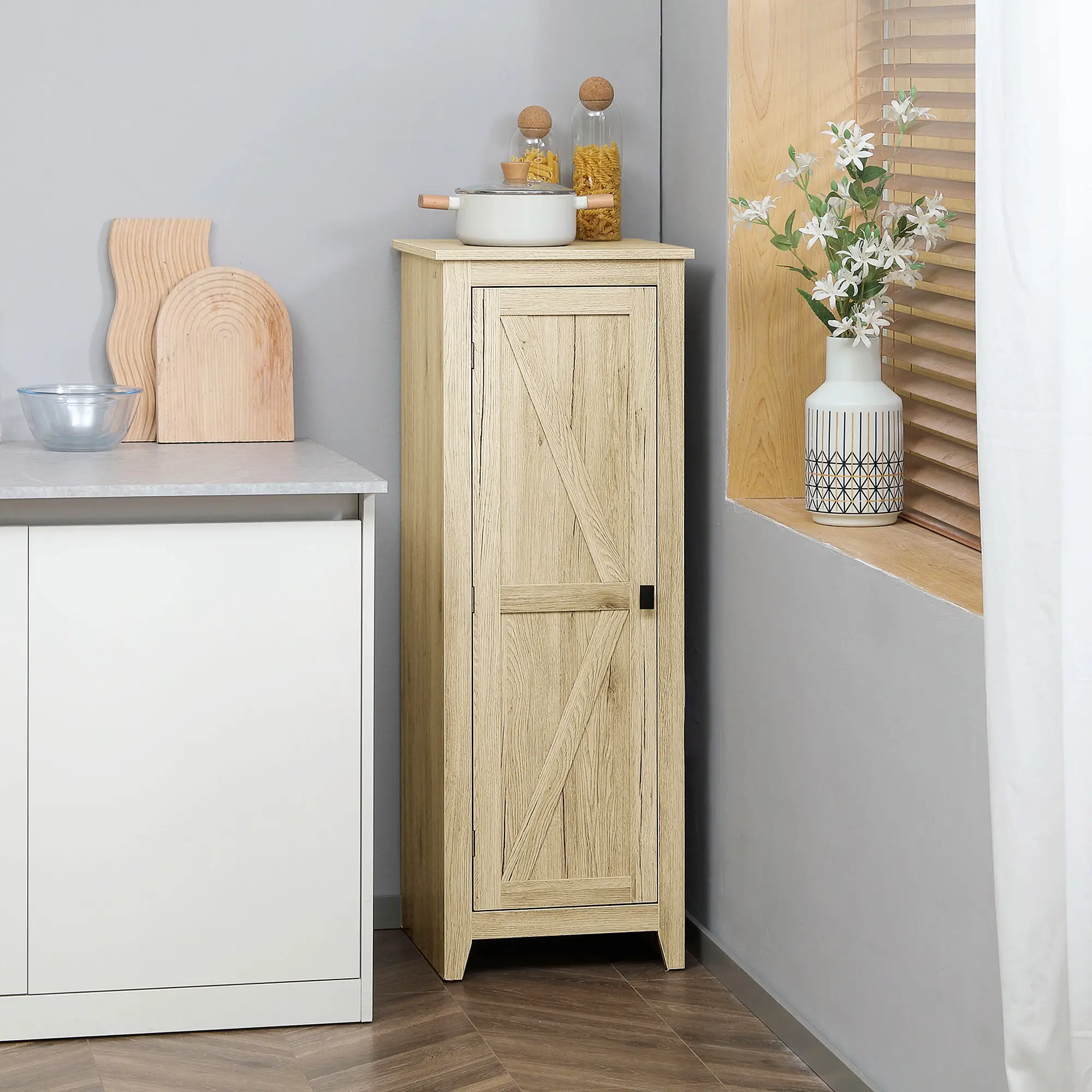 48" Farmhouse Kitchen Pantry Cabinet, Adjustable Shelves, Natural - Image 8