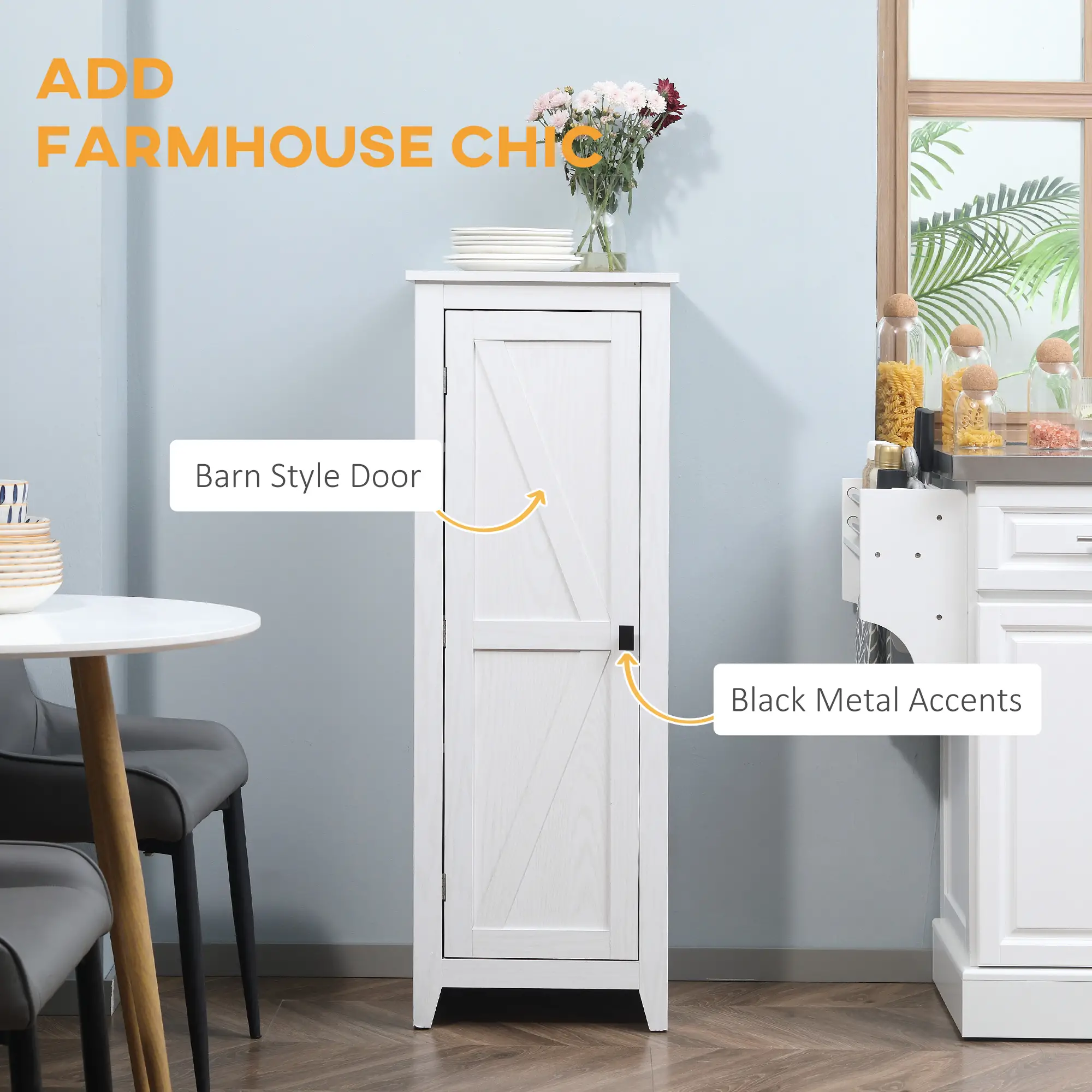 48" Farmhouse Kitchen Pantry Cabinet, Adjustable Shelves, White - Image 6