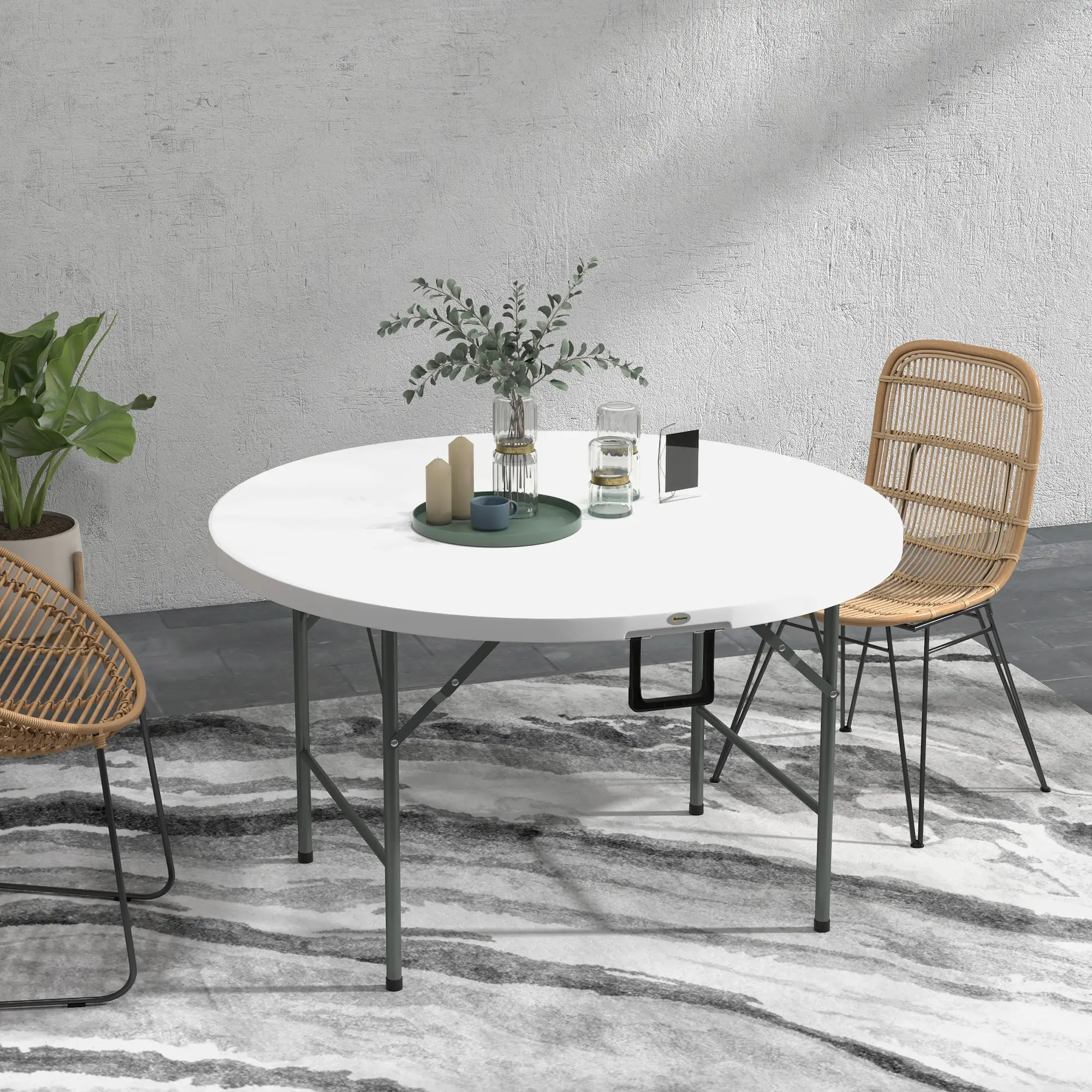 48" Folding Patio Table, Outdoor HDPE Picnic Table, White - Image 2