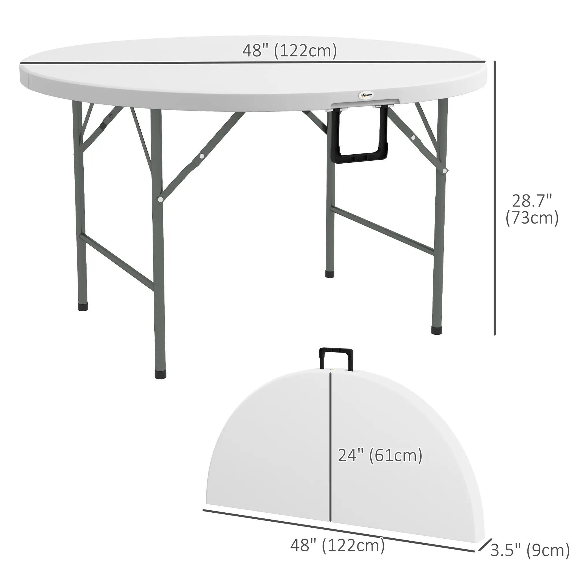 48" Folding Patio Table, Outdoor HDPE Picnic Table, White - Image 3