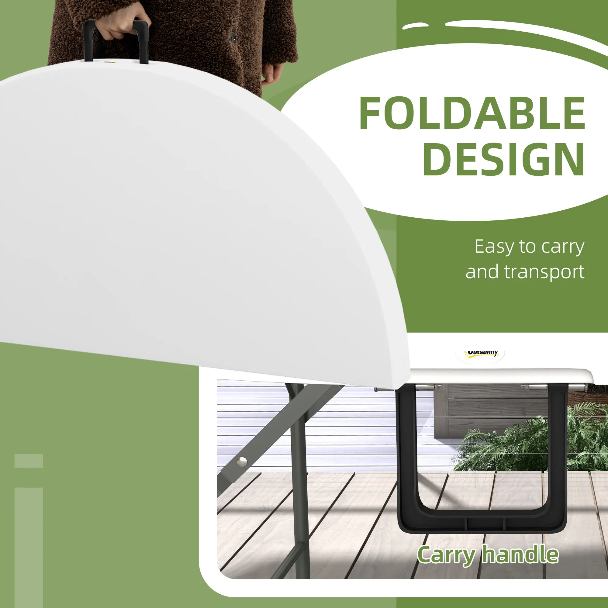 48" Folding Patio Table, Outdoor HDPE Picnic Table, White - Image 4