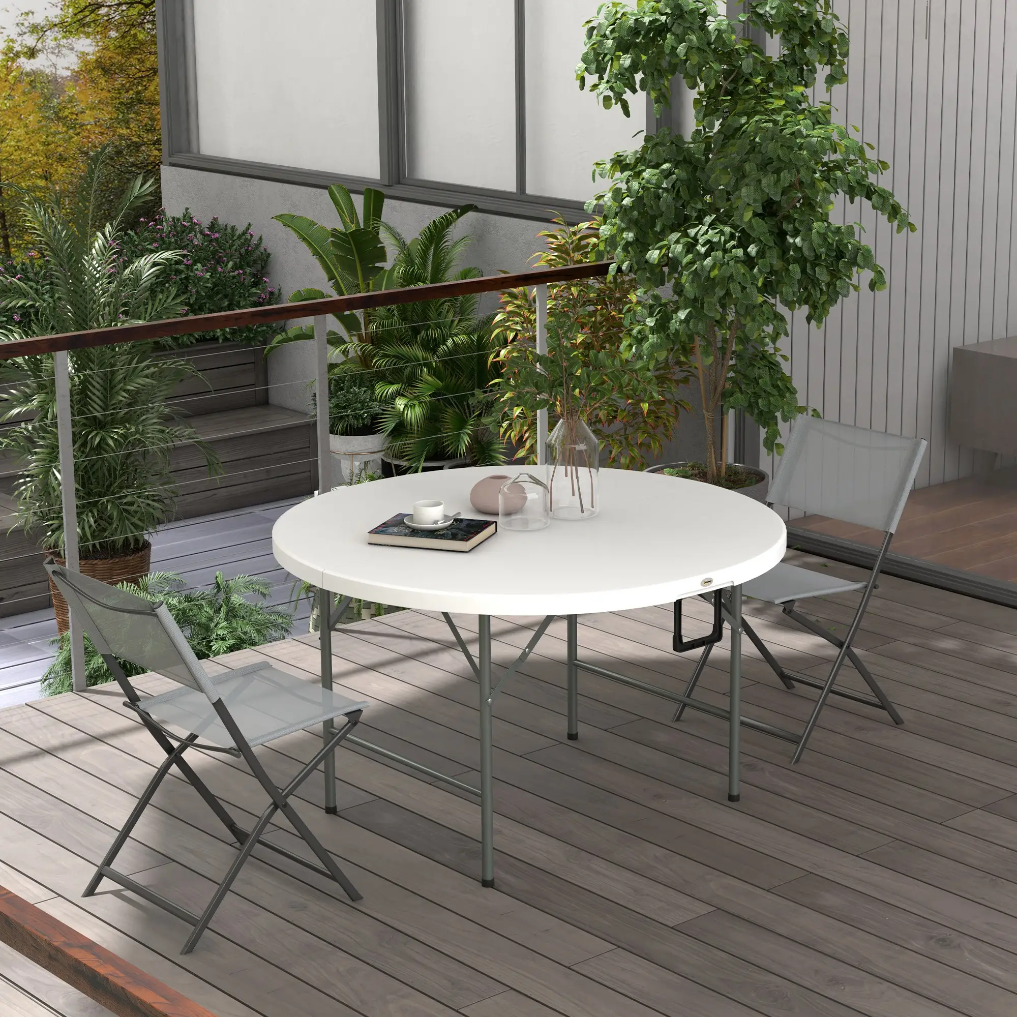 48" Folding Patio Table, Outdoor HDPE Picnic Table, White - Image 8