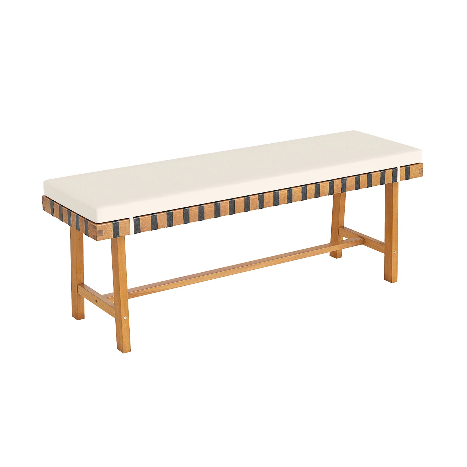 48 Inch Acacia Wood Outdoor Bench, Thick Padded Cushion, Natural - Image 5