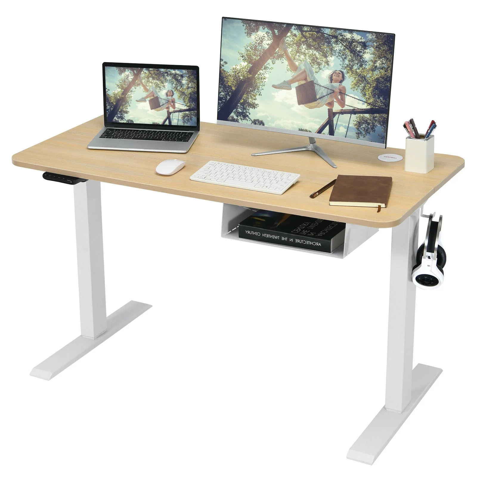 48-Inch Adjustable Electric Standing Desk, USB Control Panel, Natural - Image 10