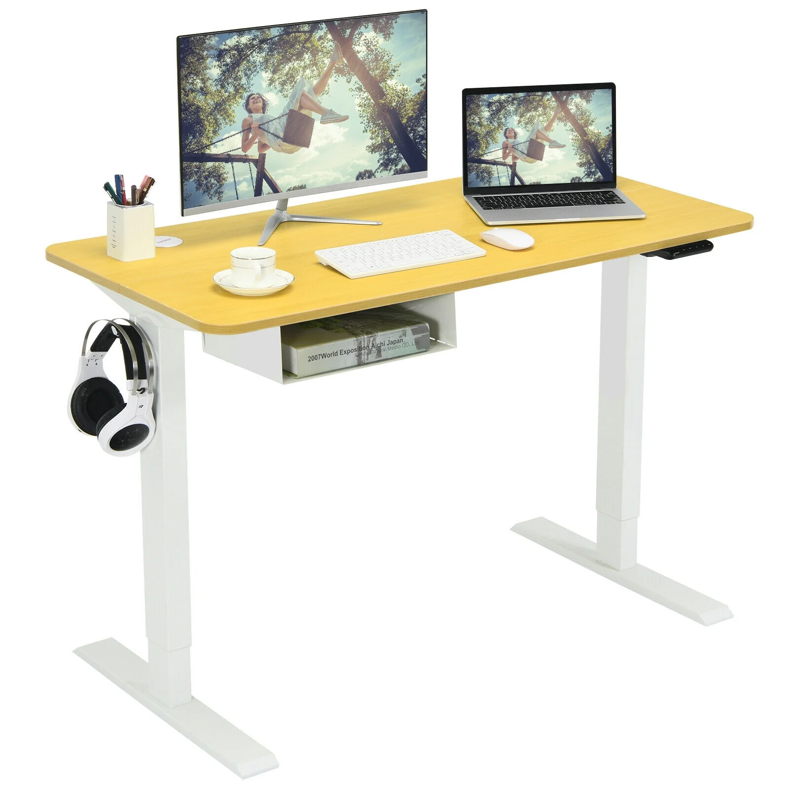 48-Inch Adjustable Electric Standing Desk, USB Control Panel, Natural - Image 5