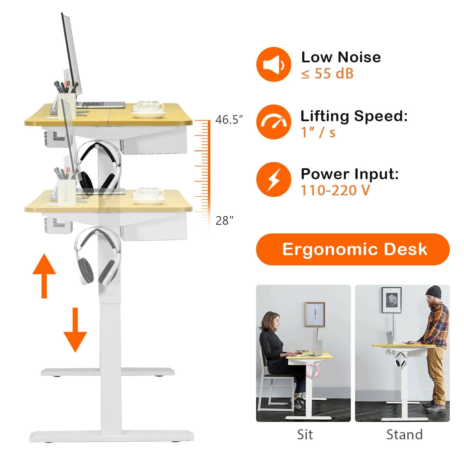 48-Inch Adjustable Electric Standing Desk, USB Control Panel, Natural - Image 7