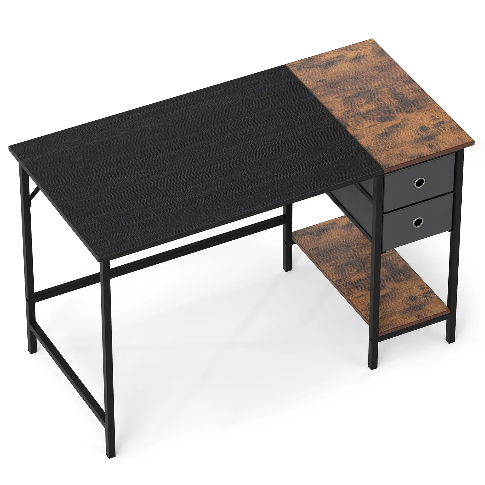 48 Inch Computer Desk, 2 Fabric Drawers, Industrial Home Office, Black
