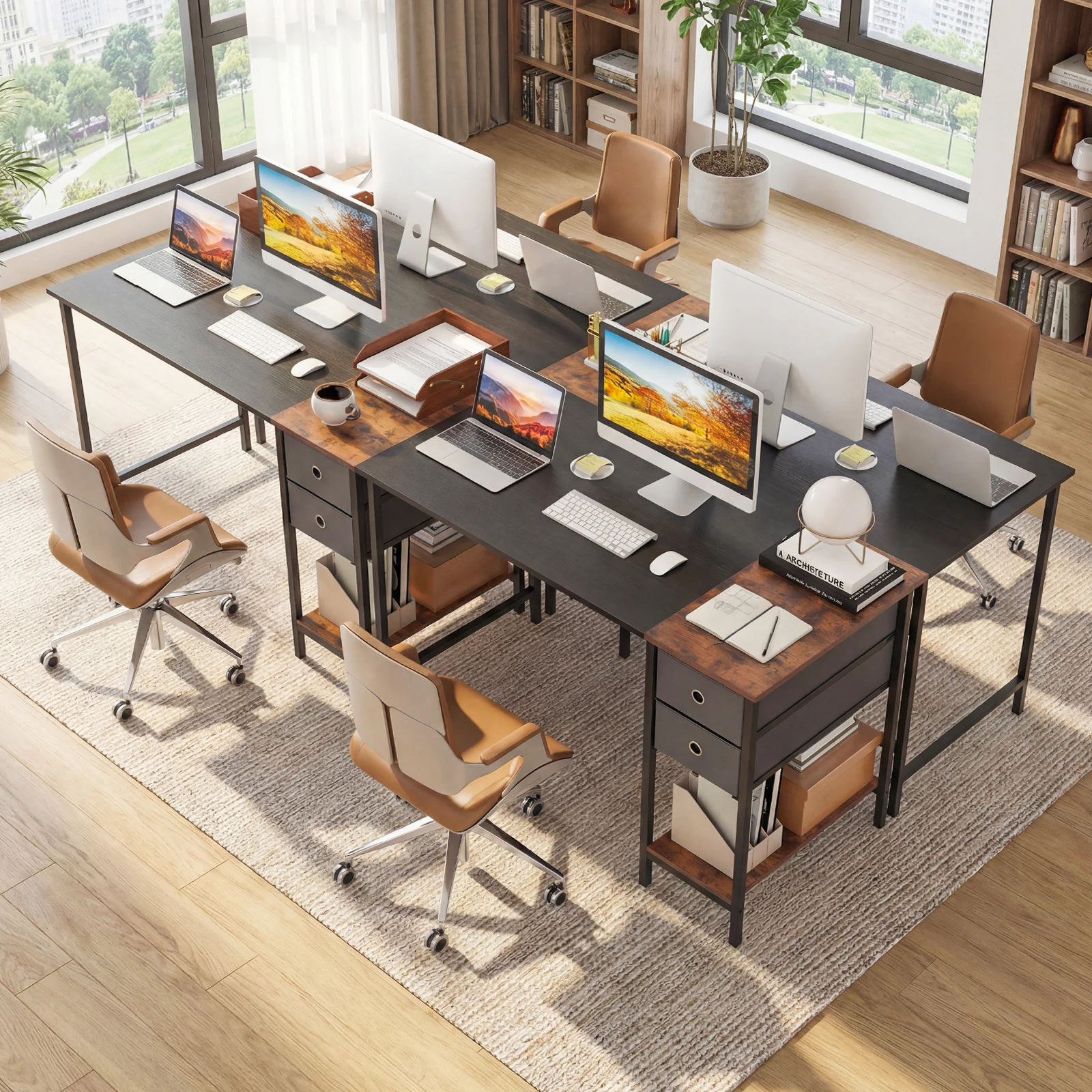 48 Inch Computer Desk, 2 Fabric Drawers, Industrial Home Office, Black - Image 6