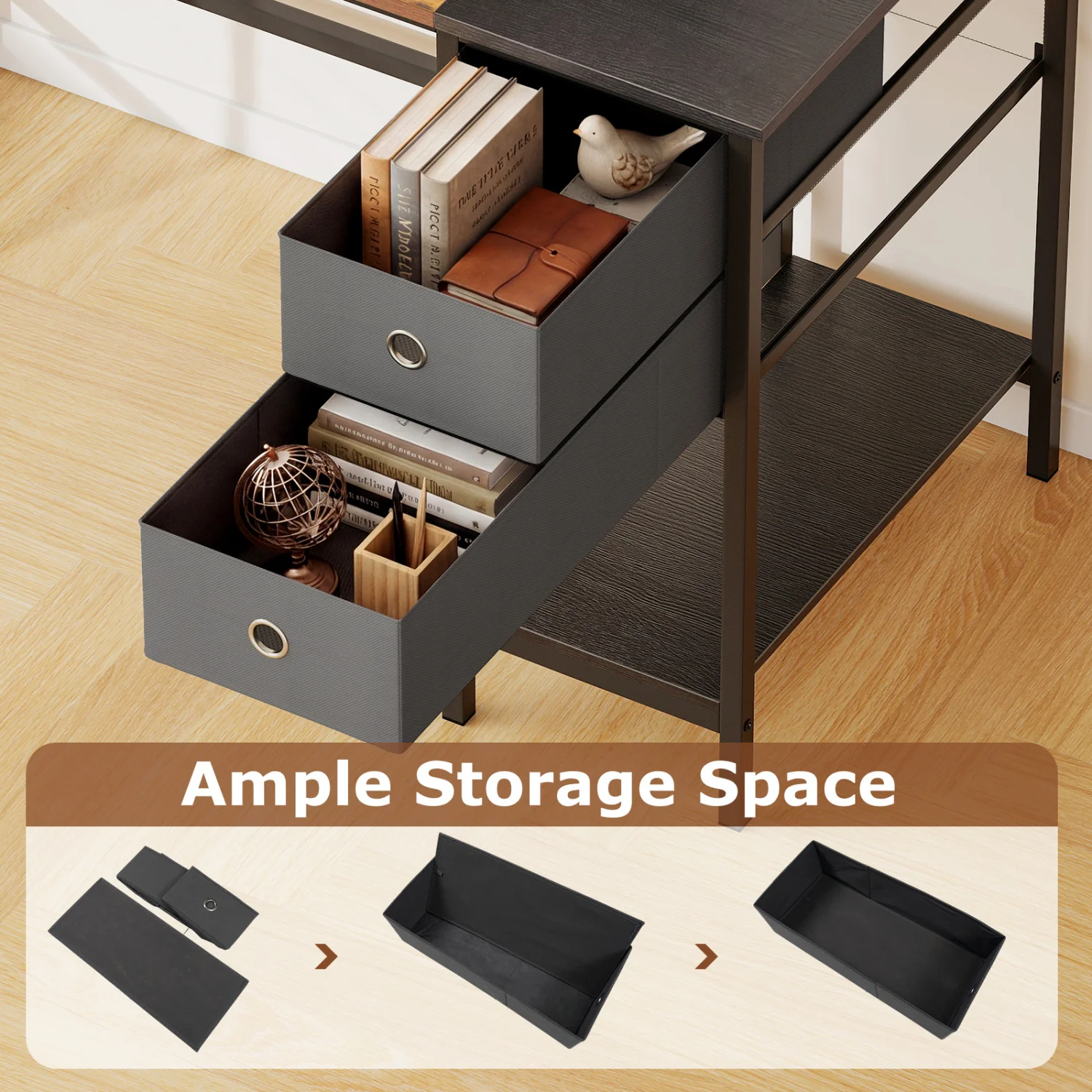 48 Inch Computer Desk with 2 Fabric Drawers Industrial Home Office Desk, Rustic Brown - Image 10