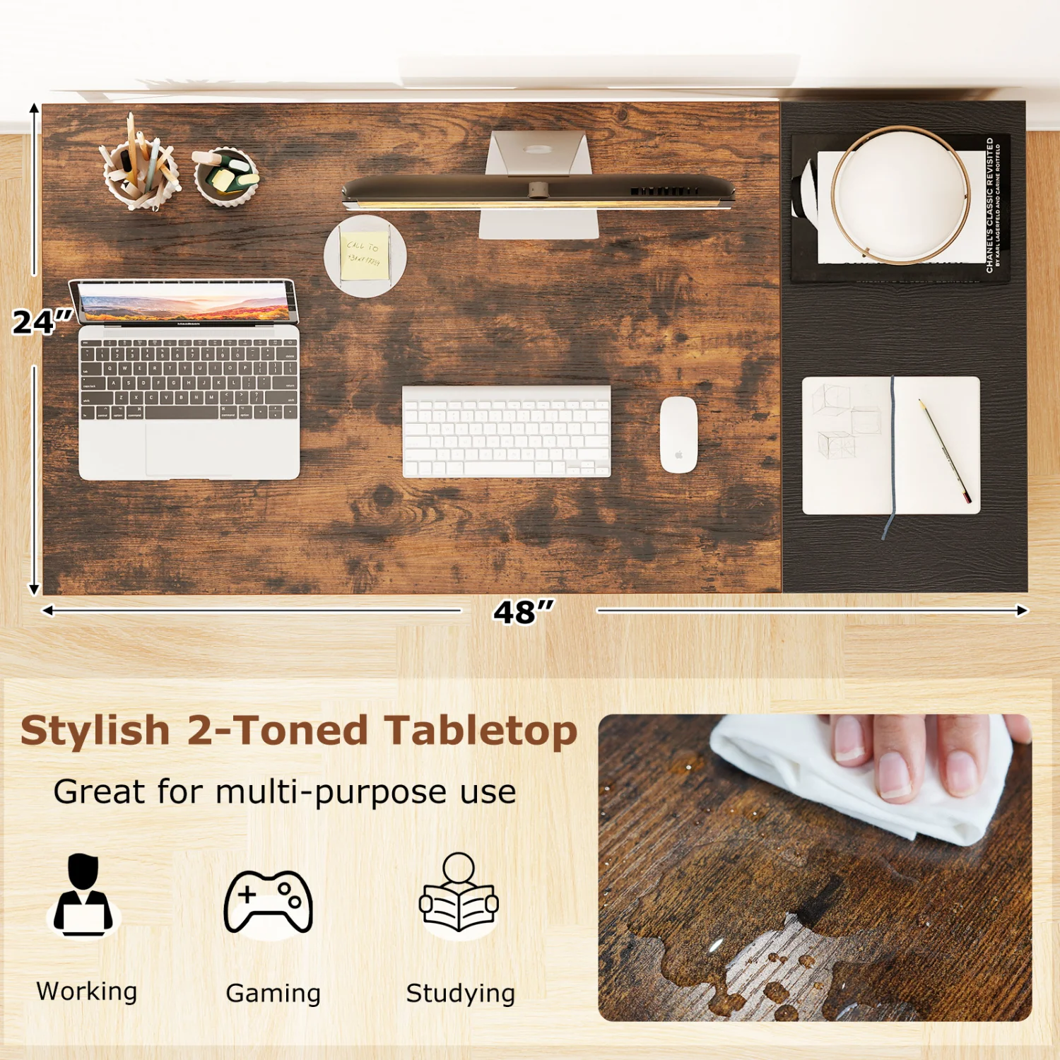 48 Inch Computer Desk with 2 Fabric Drawers Industrial Home Office Desk, Rustic Brown - Image 7