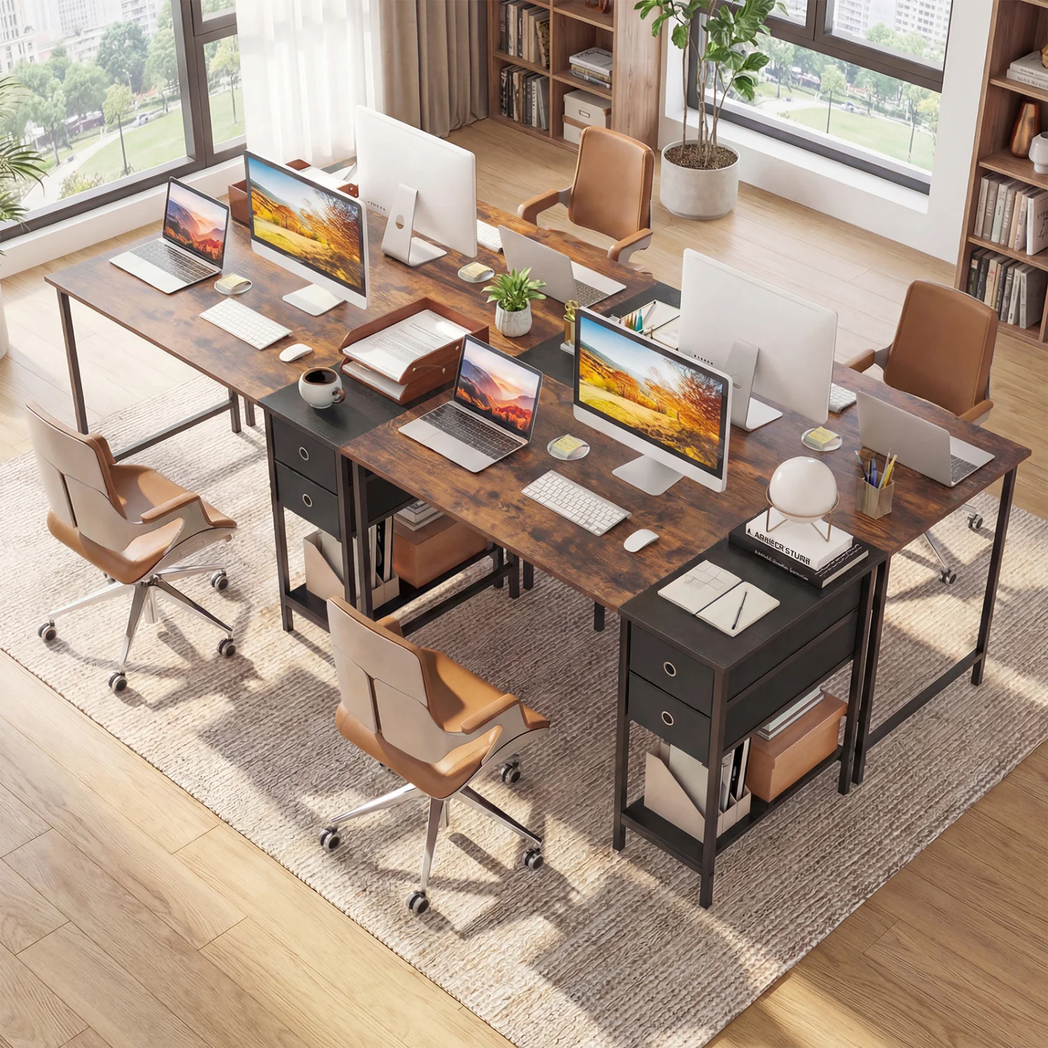 48 Inch Computer Desk with 2 Fabric Drawers Industrial Home Office Desk, Rustic Brown - Image 8