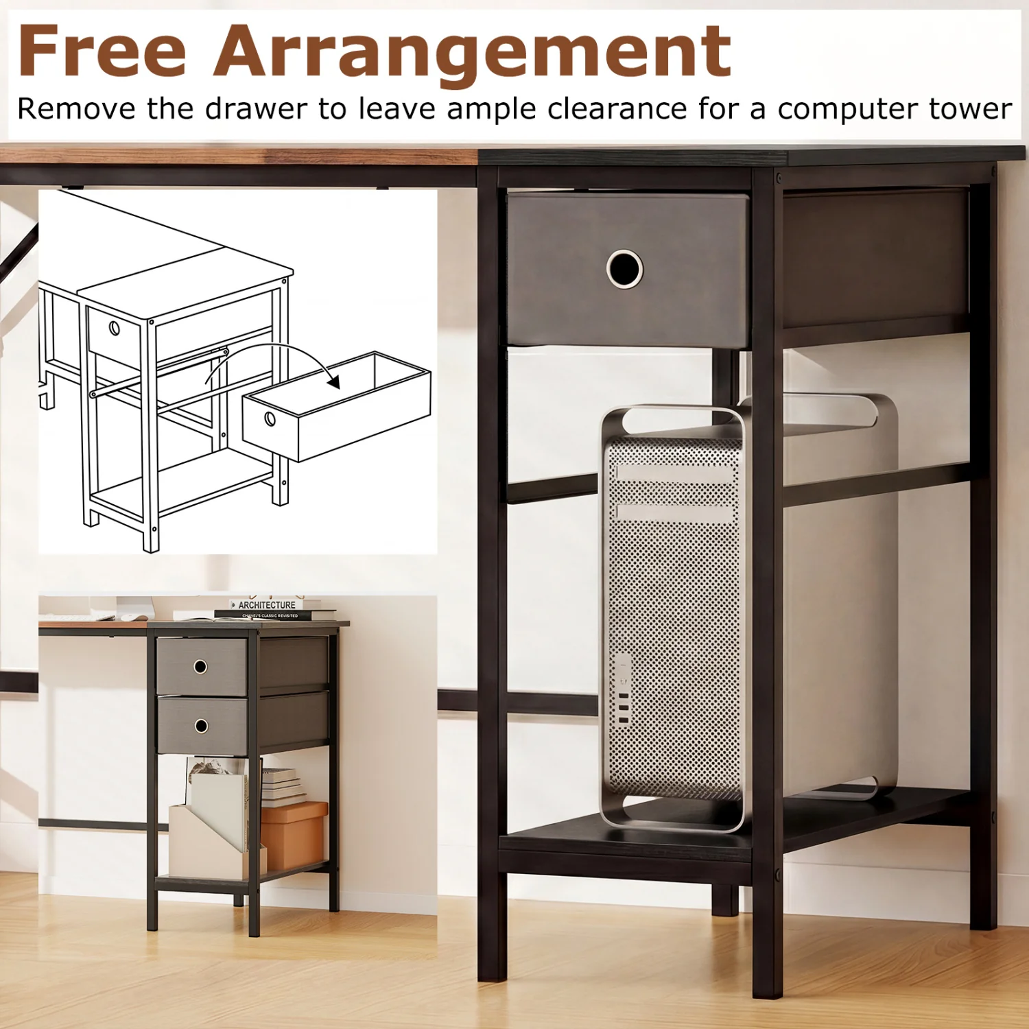 48 Inch Computer Desk with 2 Fabric Drawers Industrial Home Office Desk, Rustic Brown - Image 9