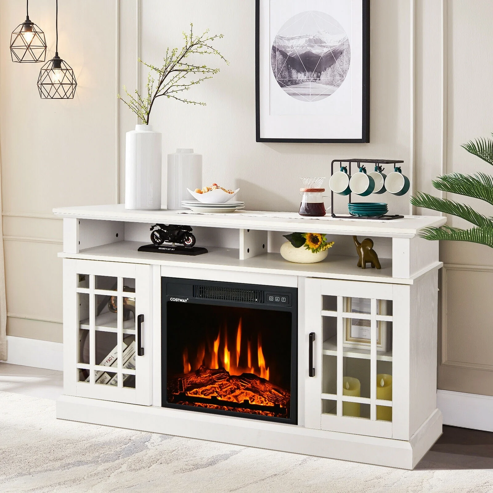 48 Inch Electric Fireplace TV Stand, For TVs Up To 50 Inch, White - Image 2