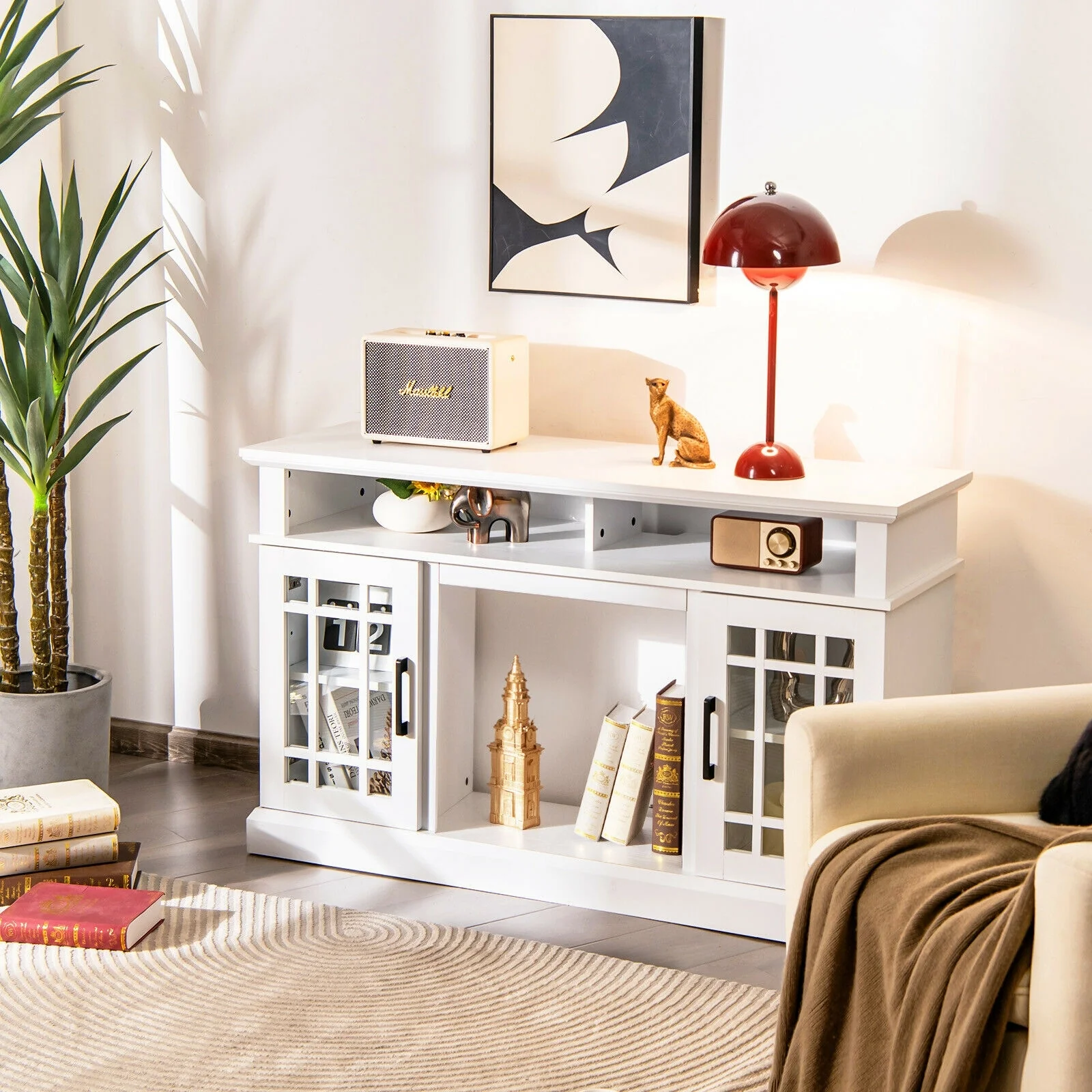 48 Inch Electric Fireplace TV Stand, For TVs Up To 50 Inch, White - Image 3