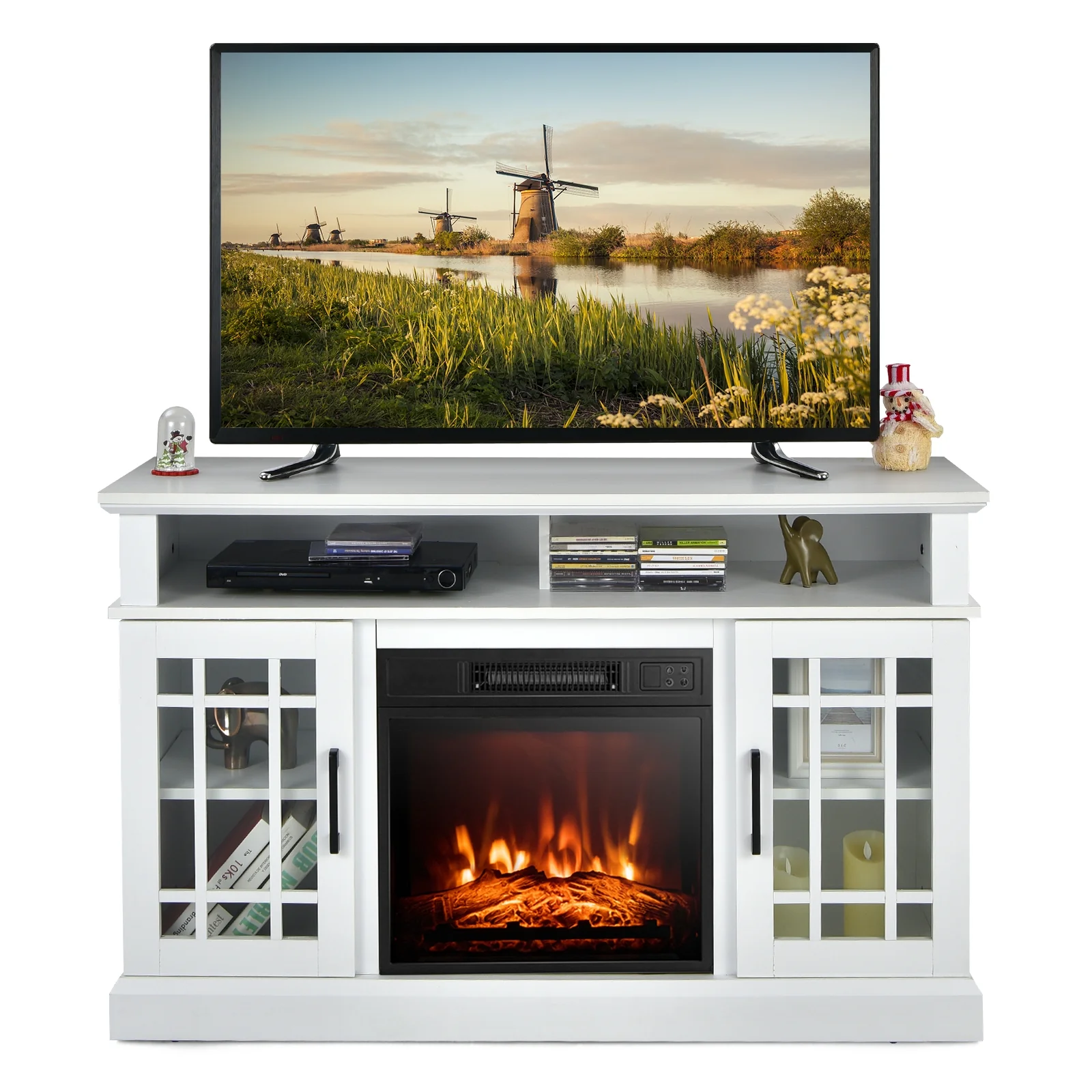 48 Inch Electric Fireplace TV Stand, For TVs Up To 50 Inch, White - Image 5