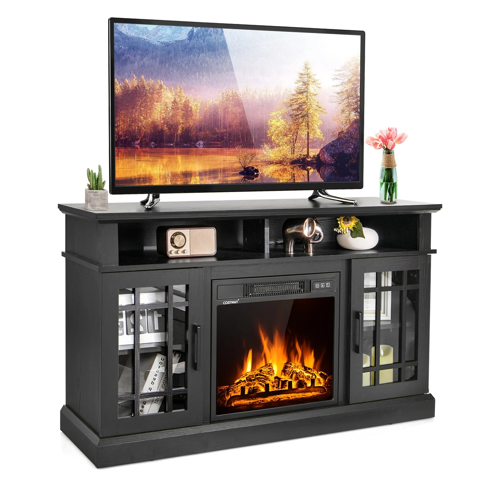 48 Inch Electric Fireplace TV Stand, For TVs Up To 55 Inch, Black
