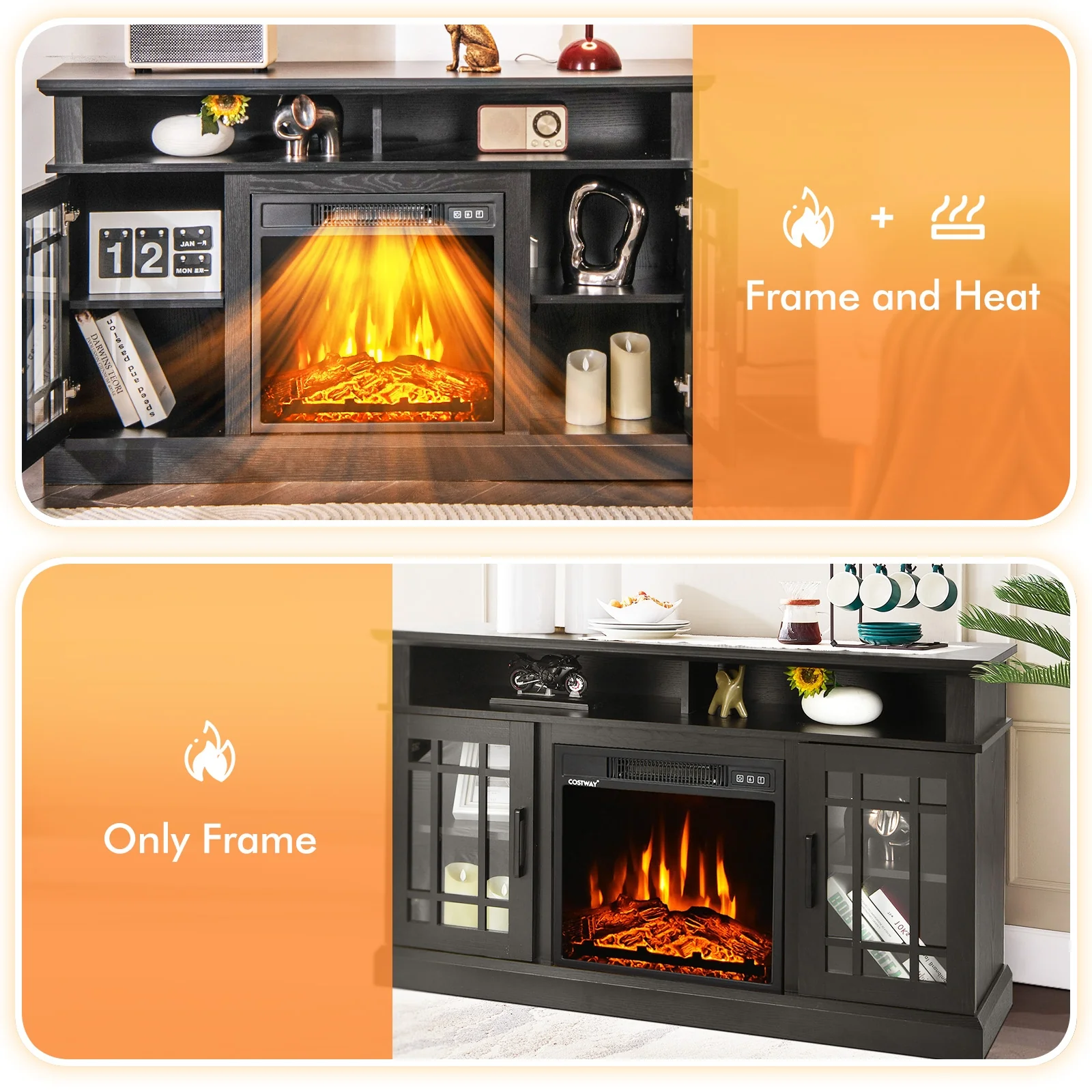 48 Inch Electric Fireplace TV Stand, For TVs Up To 55 Inch, Black - Image 10