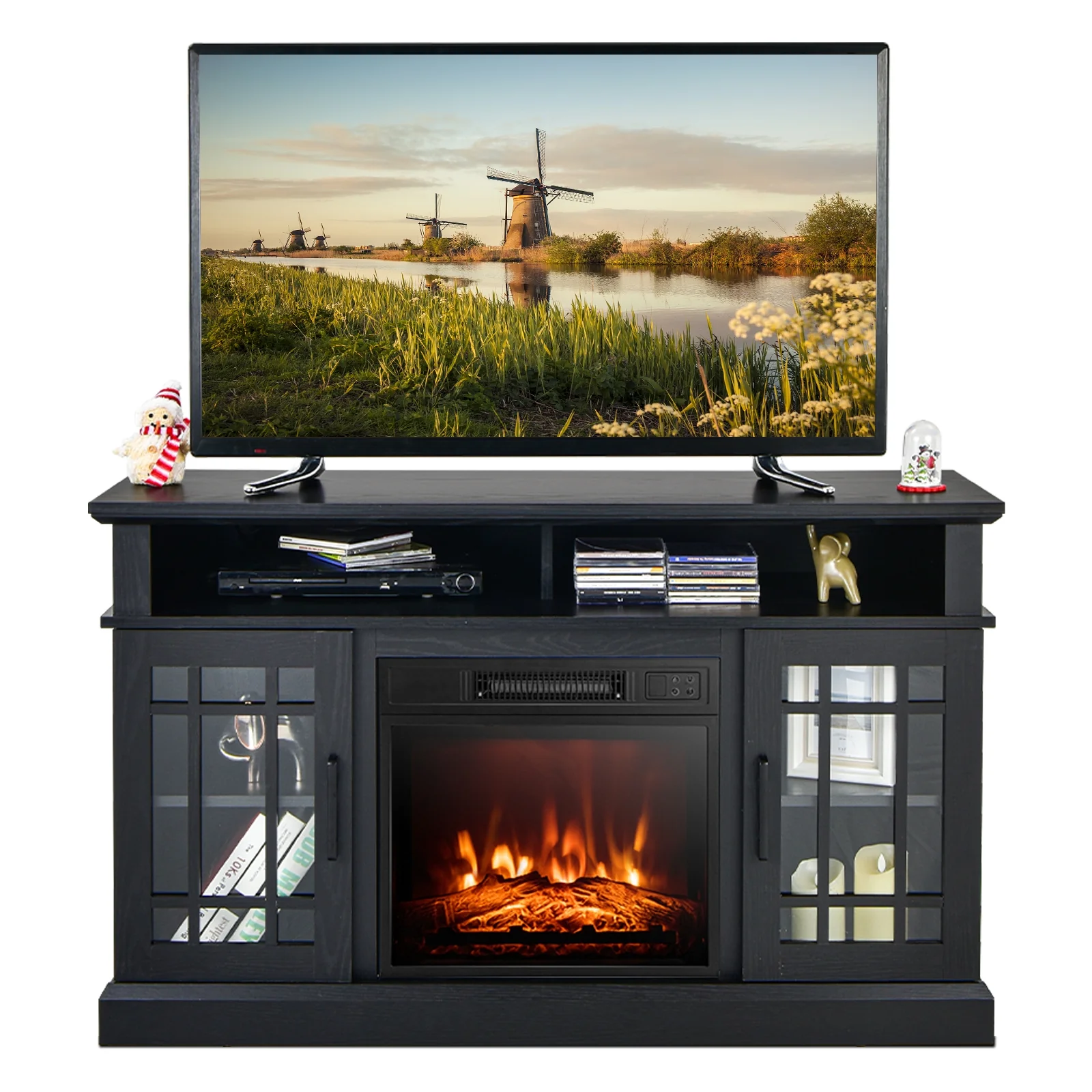 48 Inch Electric Fireplace TV Stand, For TVs Up To 55 Inch, Black - Image 5