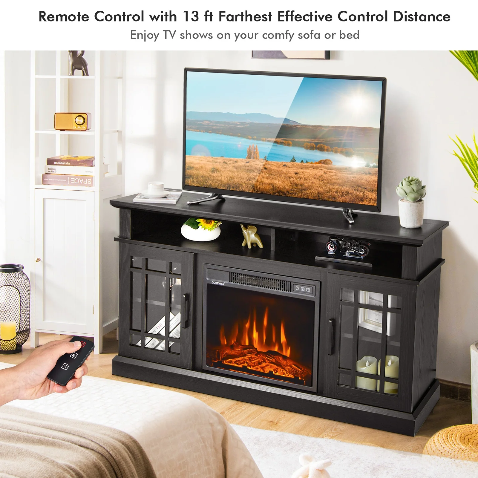 48 Inch Electric Fireplace TV Stand, For TVs Up To 55 Inch, Black - Image 9