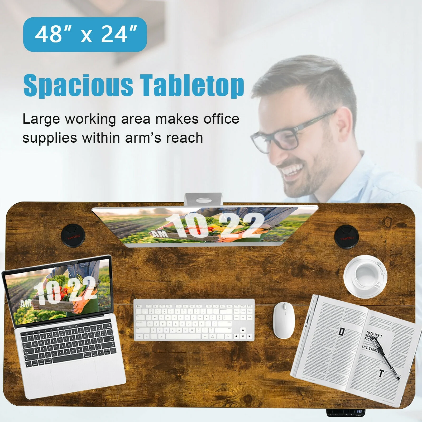 48-Inch Electric Height Adjustable Standing Desk, Brown - Image 10