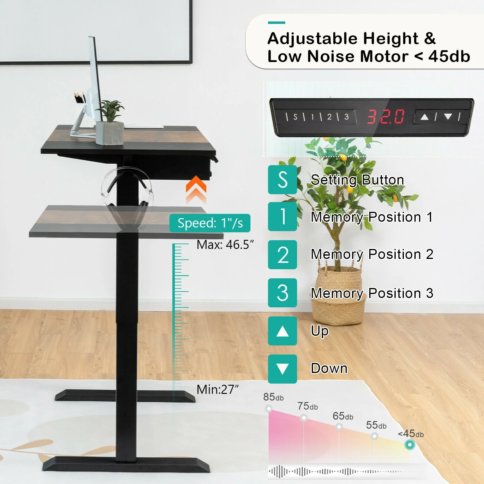48 Inch Electric Sit To Stand Desk, Keyboard Tray, Rustic Brown - Image 3