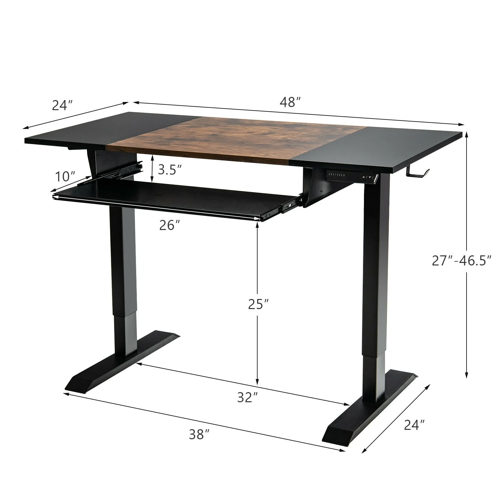 48 Inch Electric Sit To Stand Desk, Keyboard Tray, Rustic Brown - Image 5