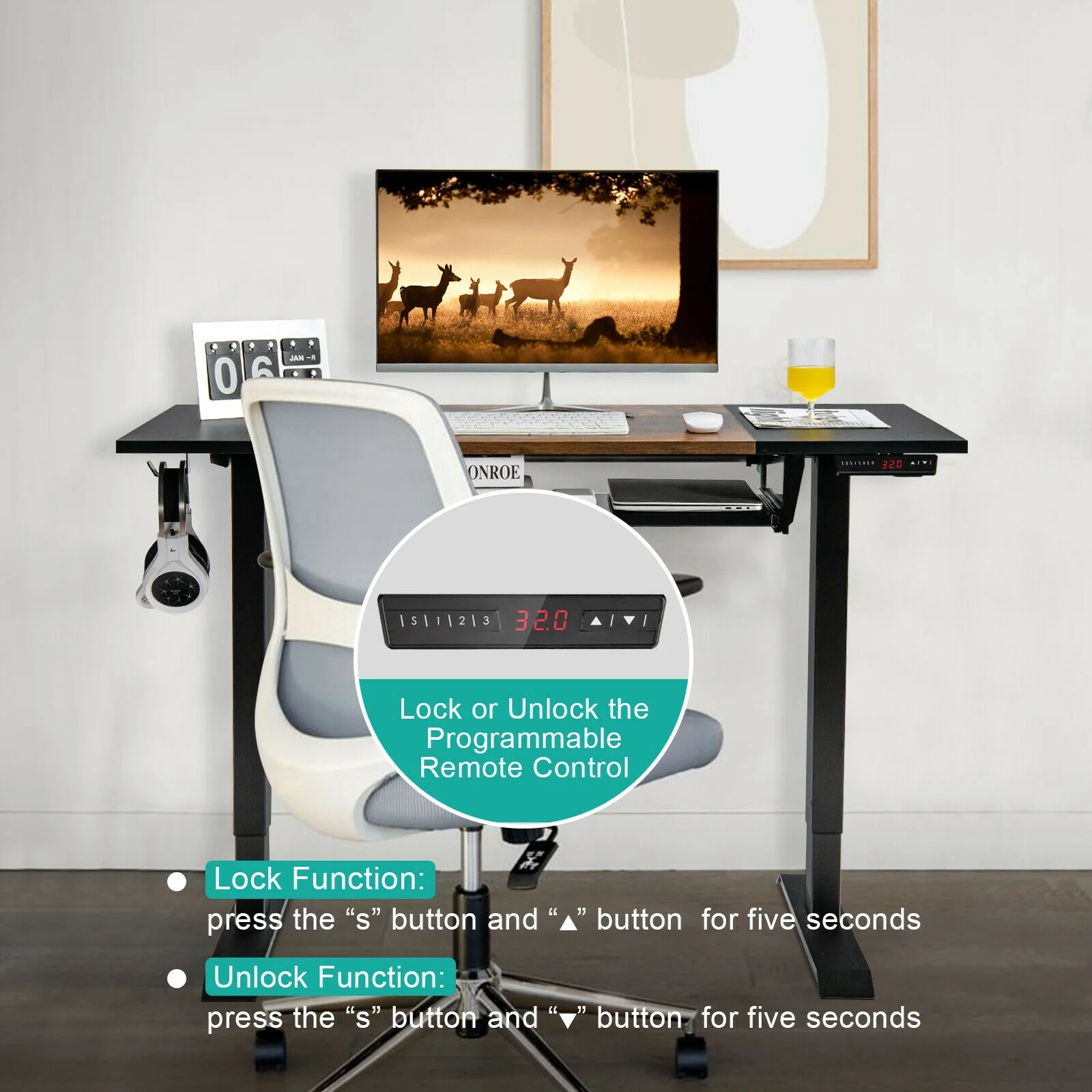 48 Inch Electric Sit To Stand Desk, Keyboard Tray, Rustic Brown - Image 8
