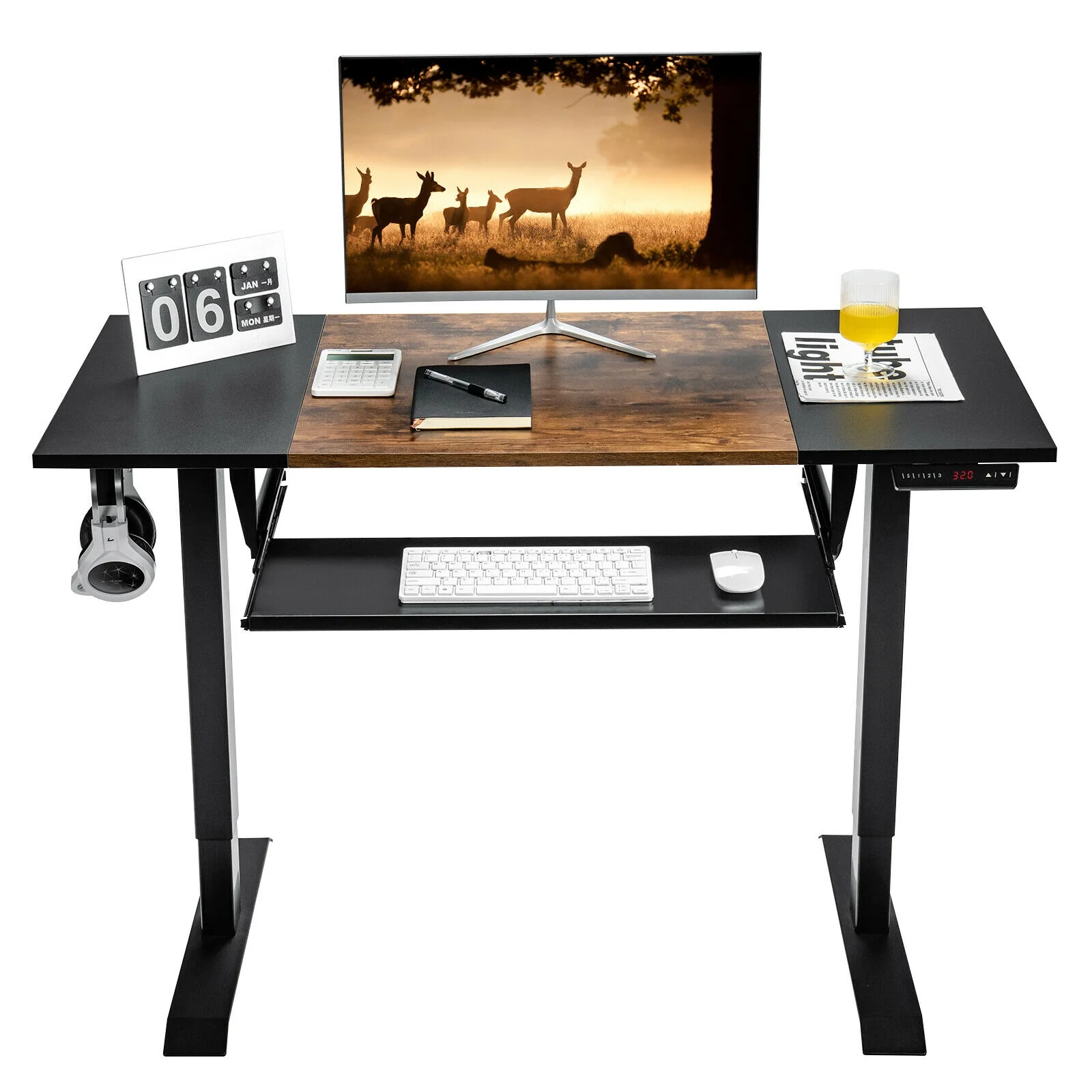 48 Inch Electric Sit To Stand Desk, Keyboard Tray, Rustic Brown - Image 9