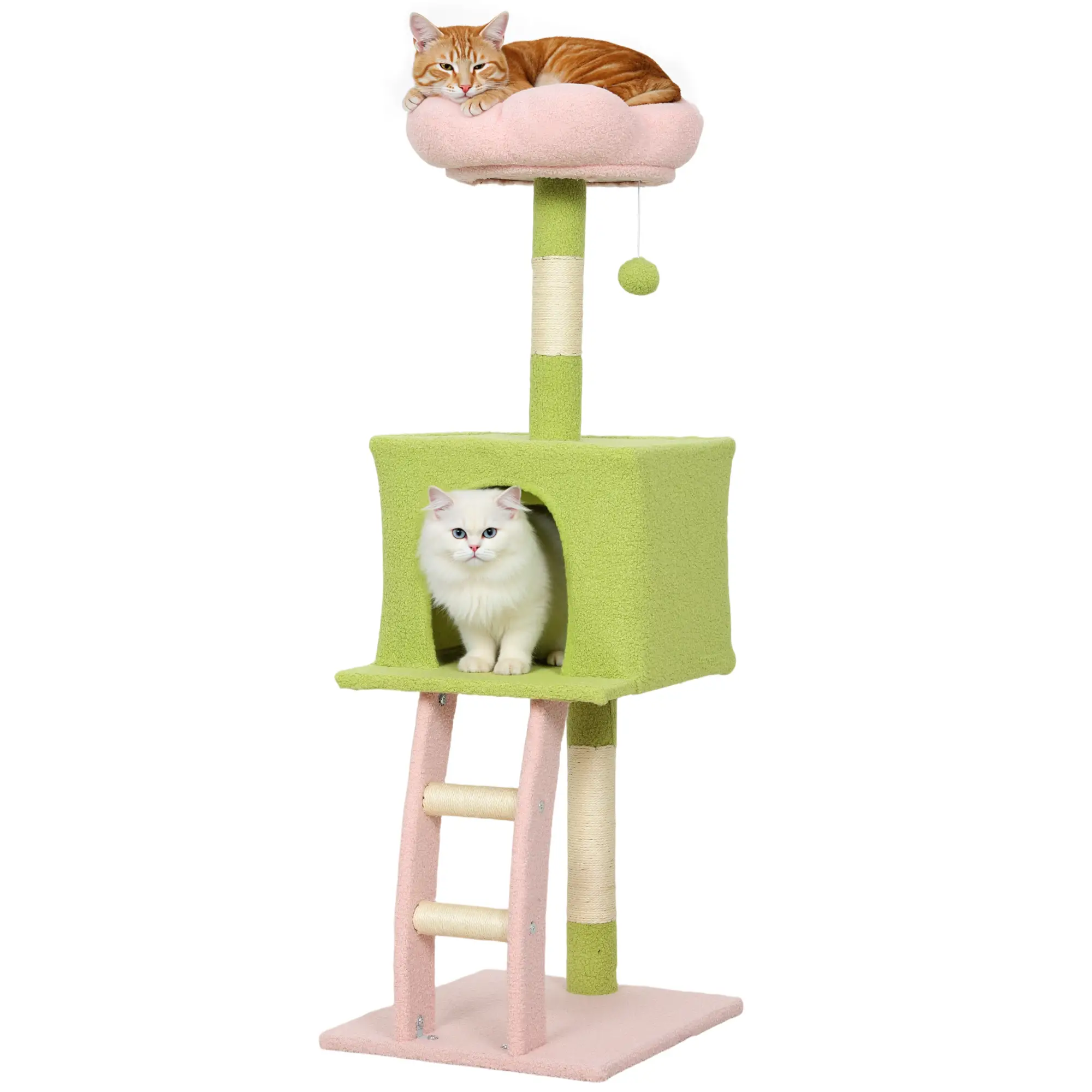 48 Inch Flower Cat Tree, Scratching Post, Cozy Bed, Condo, Green - Image 11