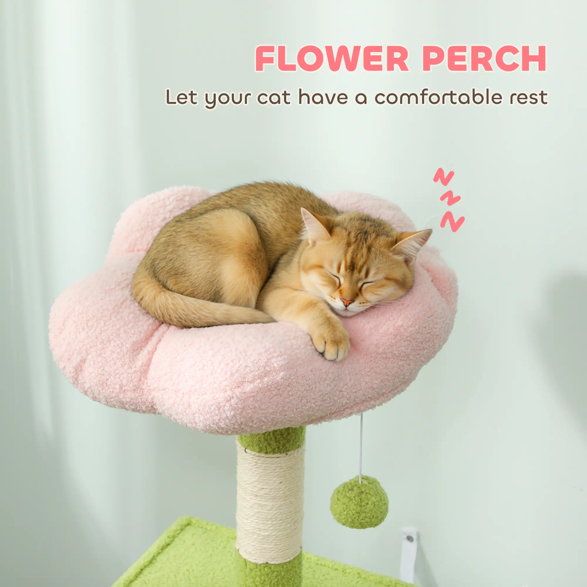 48 Inch Flower Cat Tree, Scratching Post, Cozy Bed, Condo, Green - Image 5