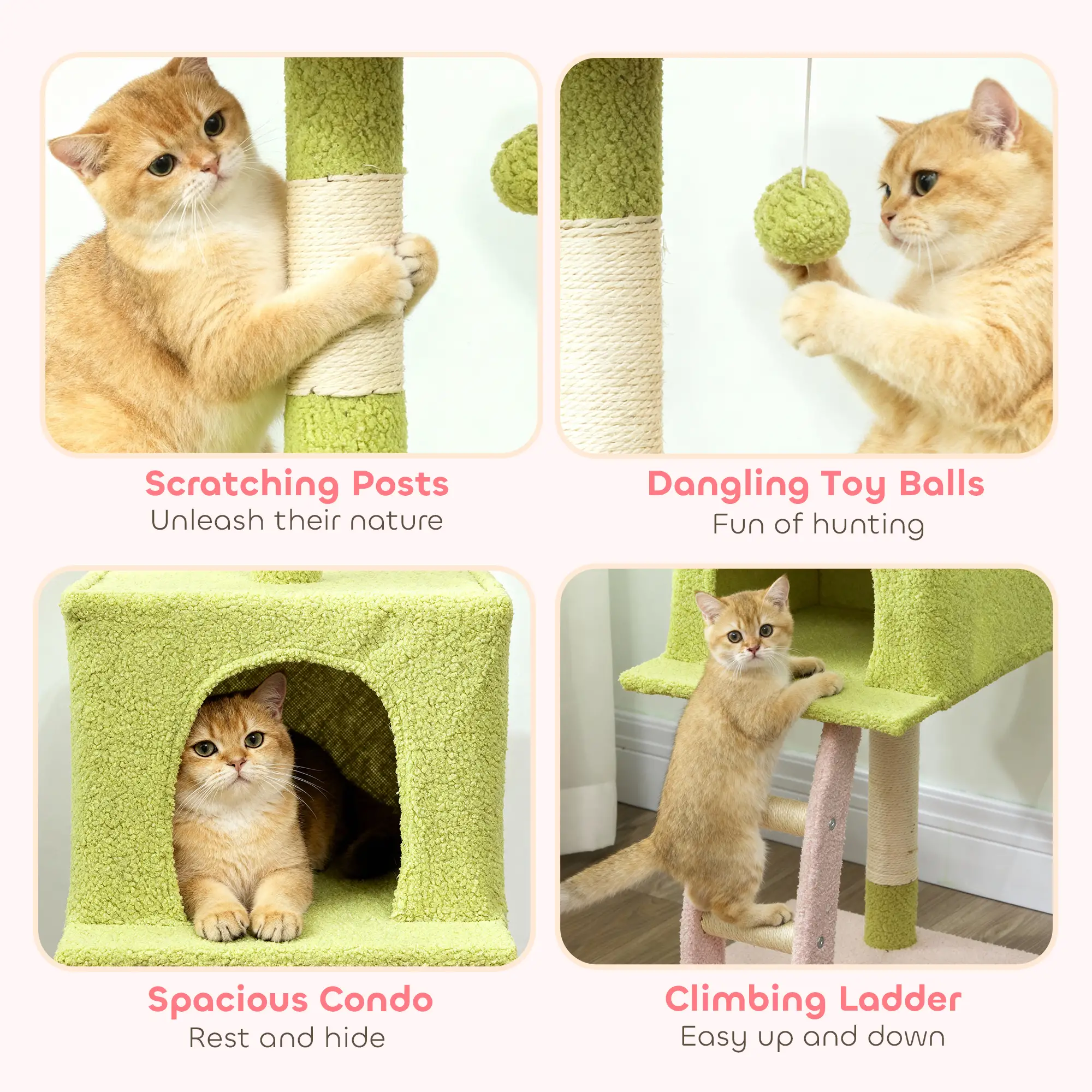 48 Inch Flower Cat Tree, Scratching Post, Cozy Bed, Condo, Green - Image 6