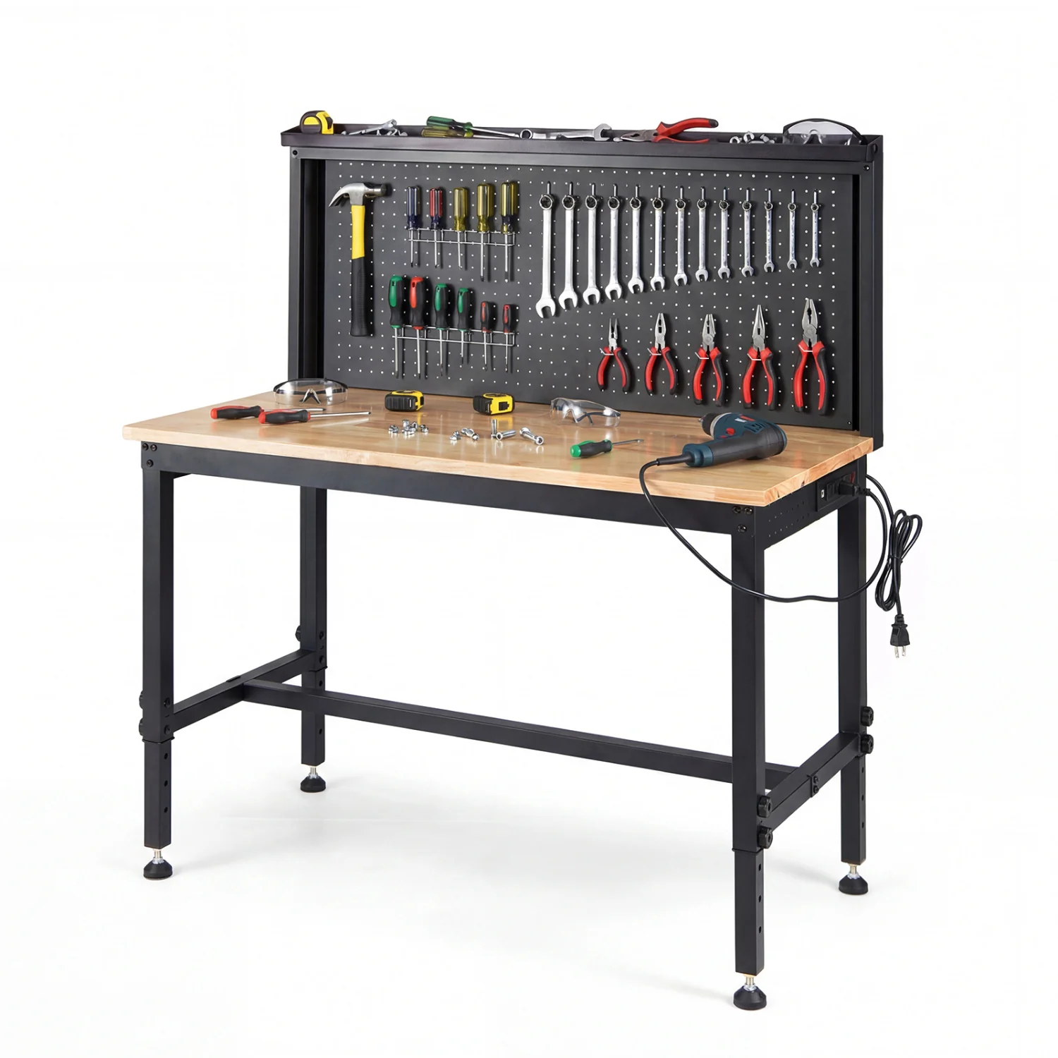 48 Inch Heavy Duty Workbench With AC USB Outlets, Pegboard, Natural - Image 5