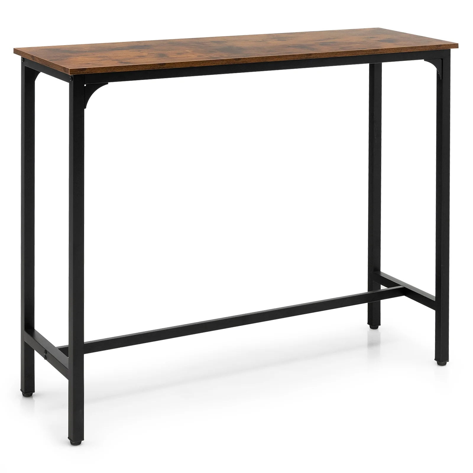 48 Inch Industrial Pub Dining Table, Steel Frame, Rustic Brown - Image 4