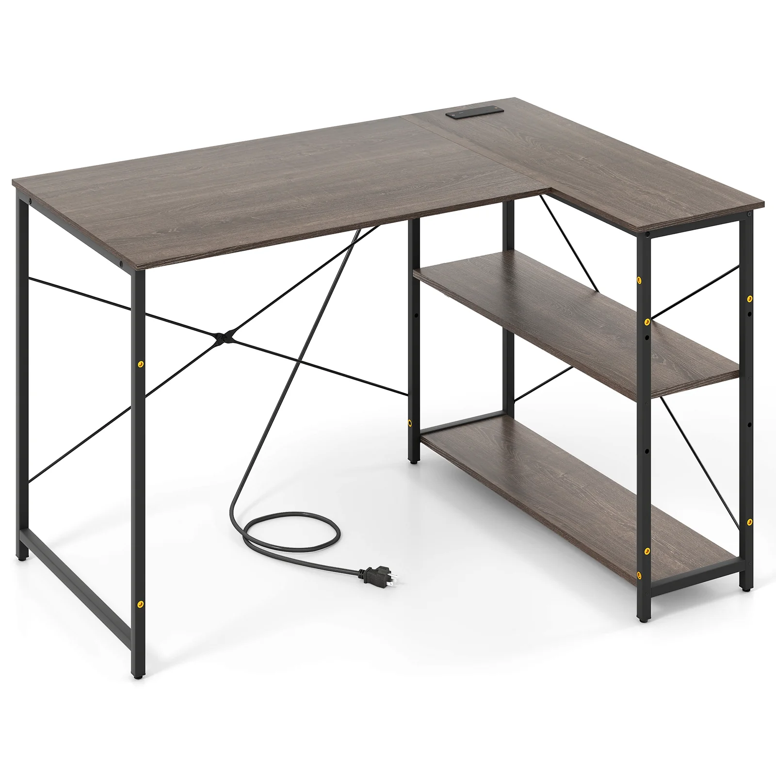 48 Inch L Shaped Computer Desk, Adjustable Shelf, Gray