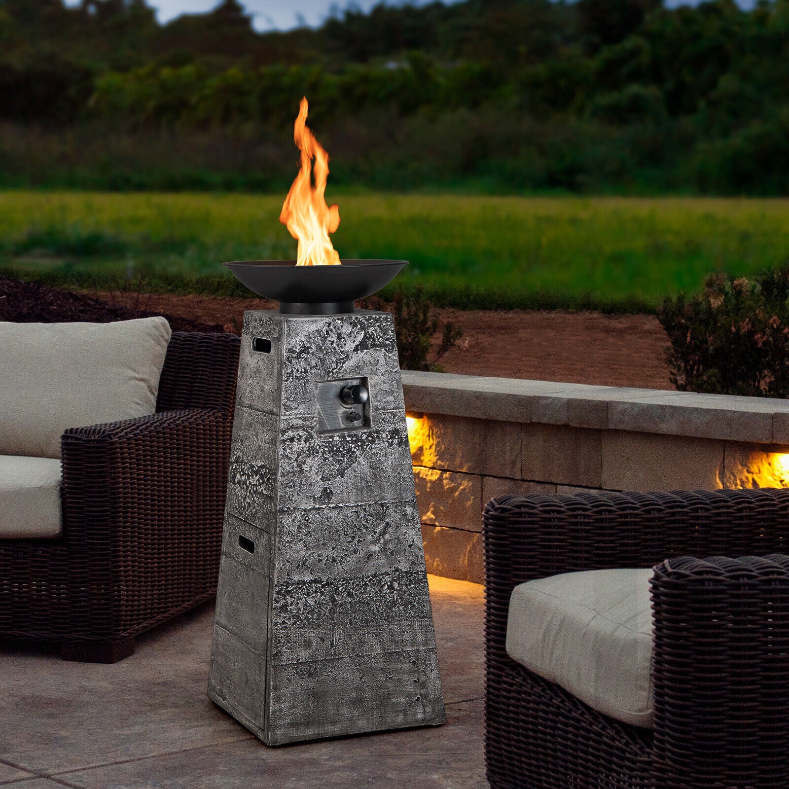 48 Inch Propane Fire Bowl Column, Lava Rocks, PVC Cover, Gray - Image 8