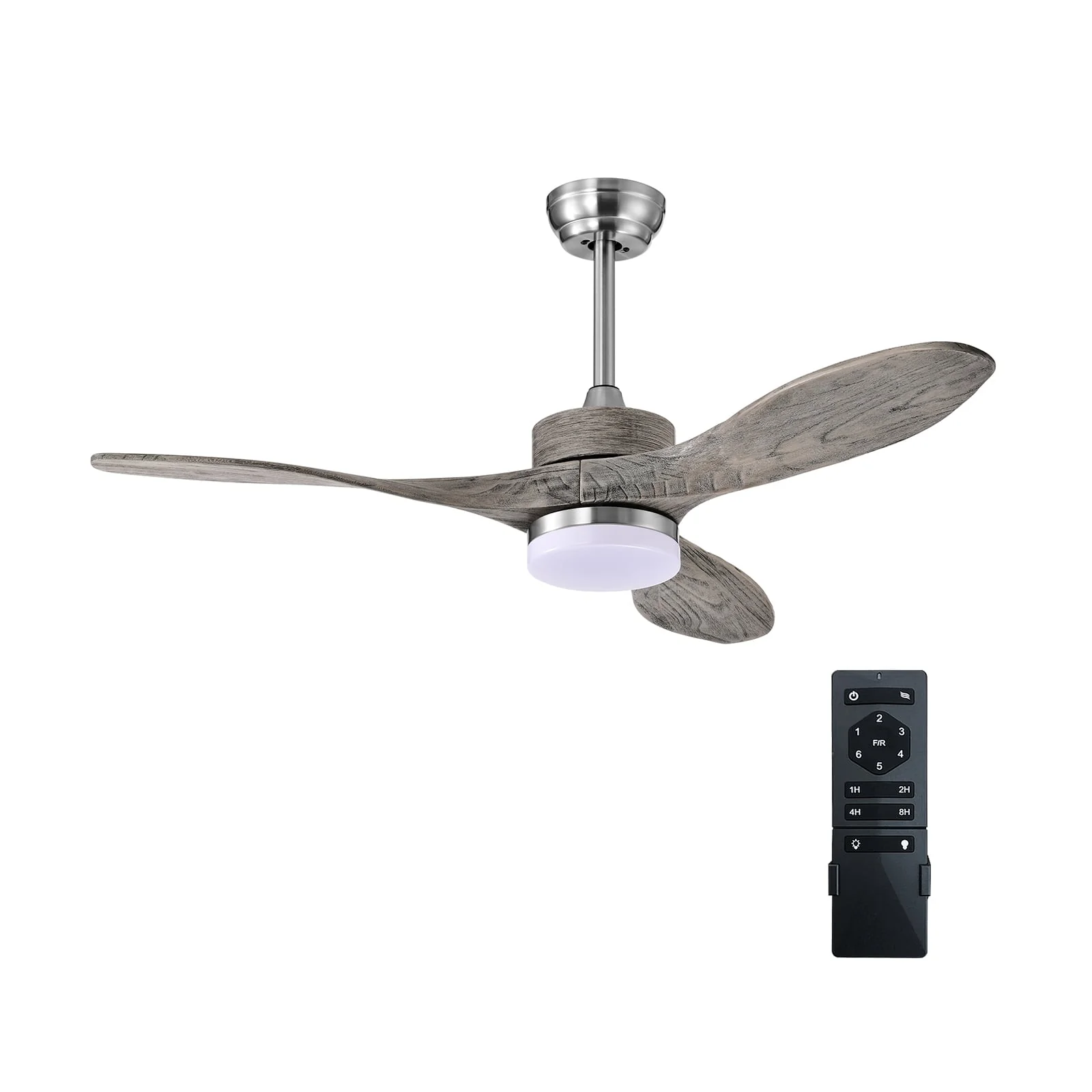 48 Inch Wood Ceiling Fan With LED Lights, 6 Speed, Silver - Image 2