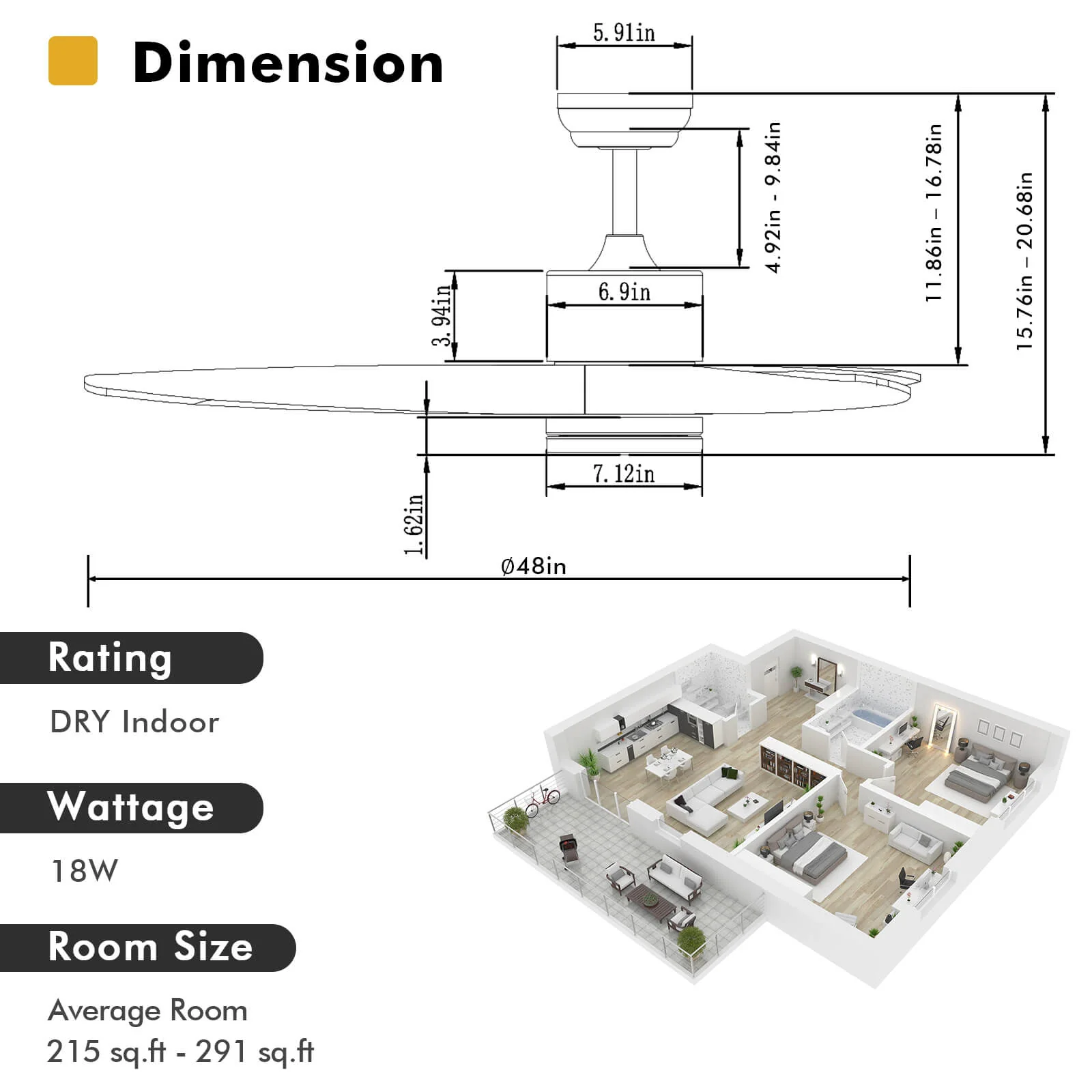 48 Inch Wood Ceiling Fan With LED Lights, 6 Speed, Silver - Image 5