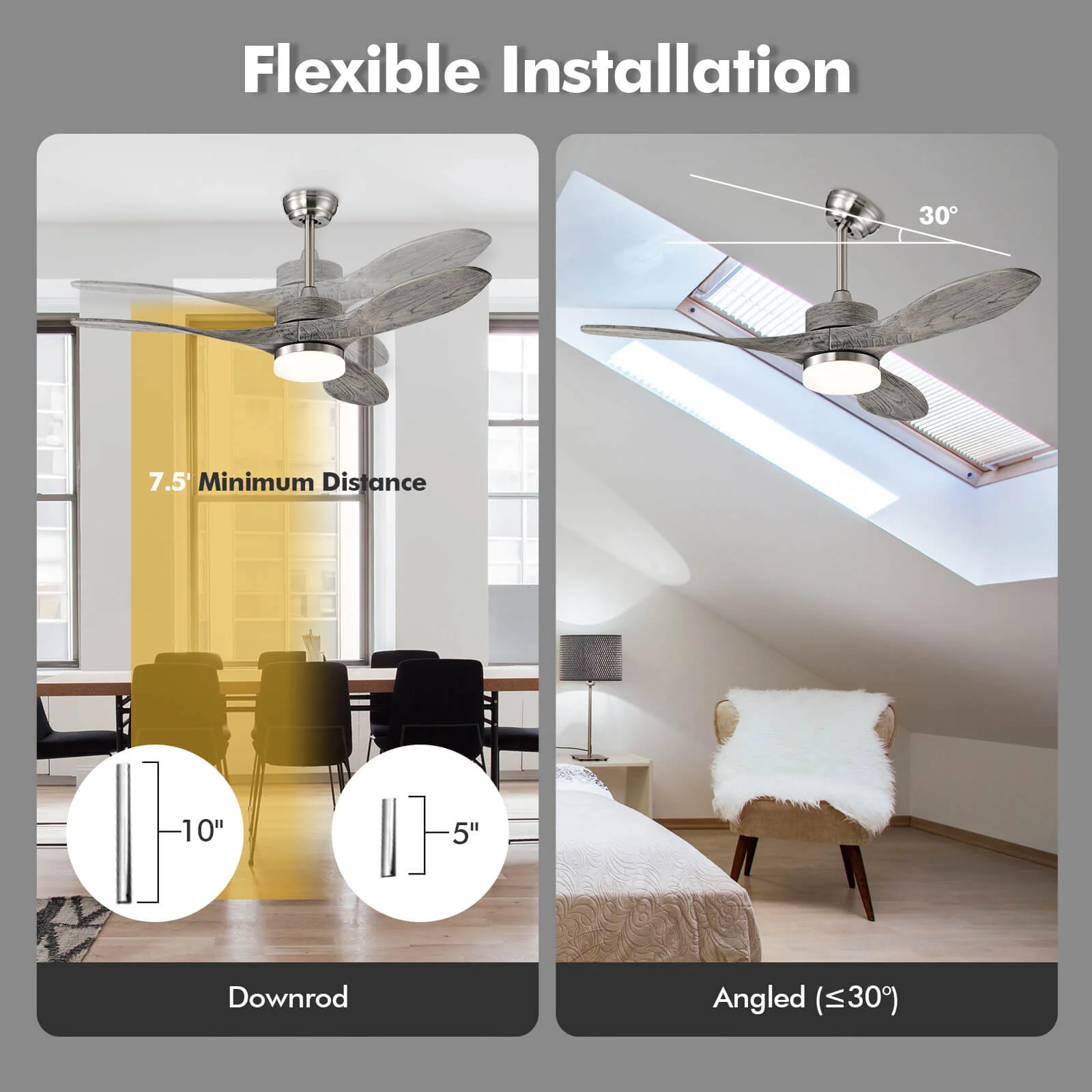 48 Inch Wood Ceiling Fan With LED Lights, 6 Speed, Silver - Image 6
