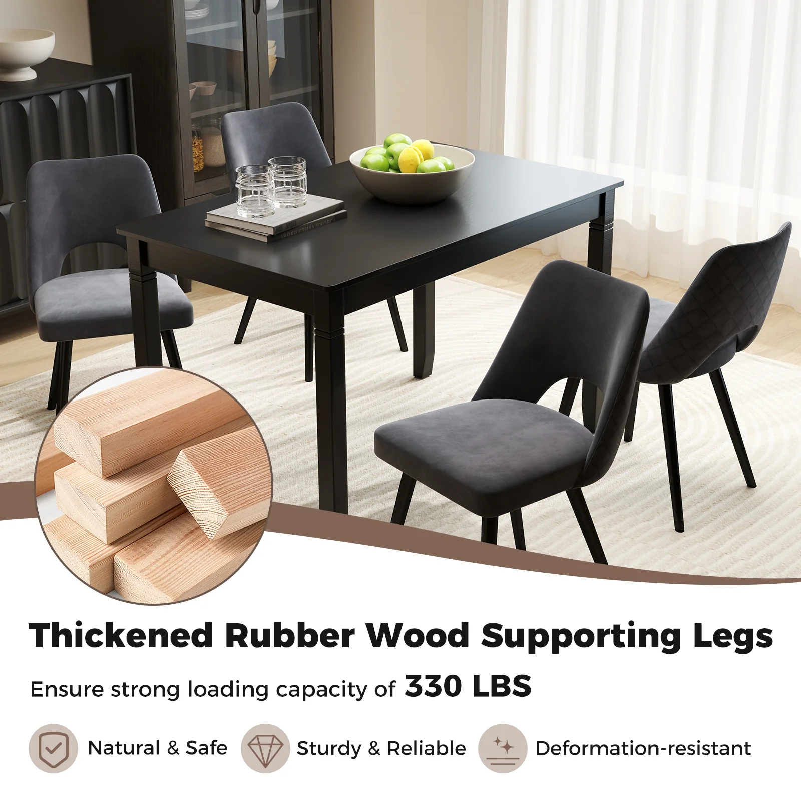 48-Inch Wooden Dining Table For 4, Rectangular Kitchen Table, Black - Image 8