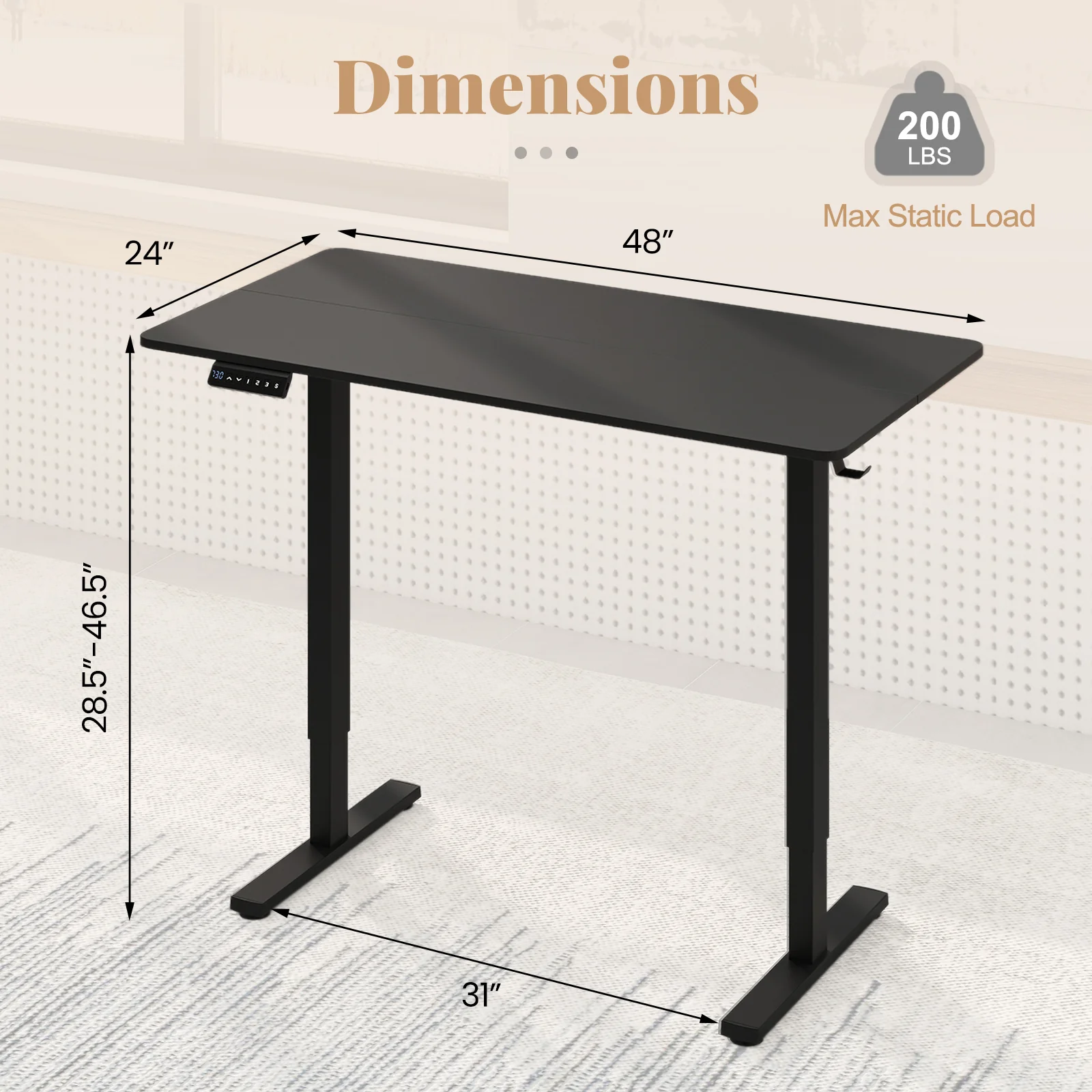48 Inch x 24 Inch Electric Standing Desk, 3 Memory Settings, Black - Image 6