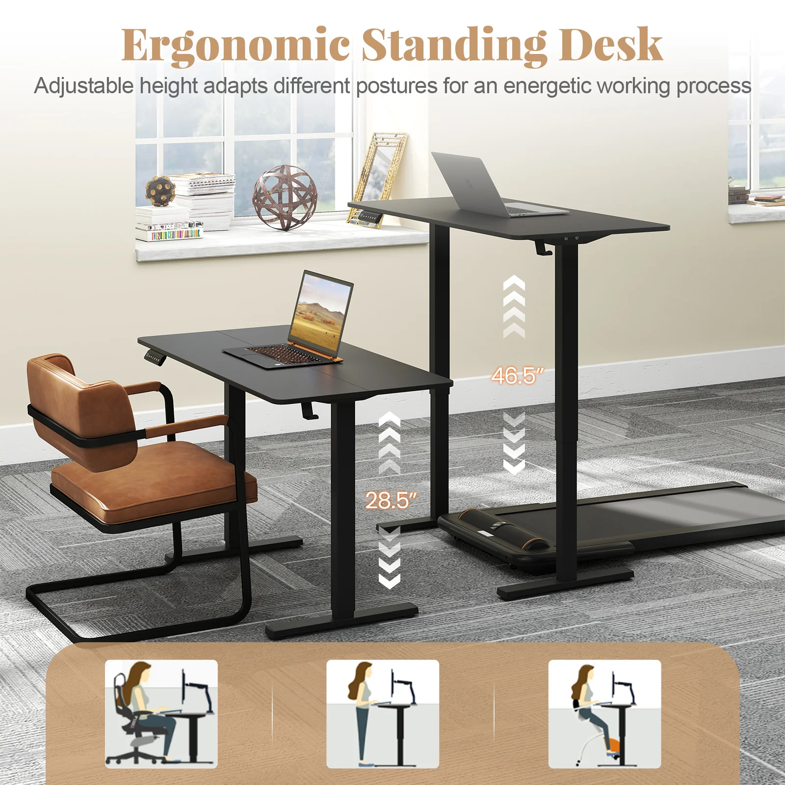 48 Inch x 24 Inch Electric Standing Desk, 3 Memory Settings, Black - Image 7